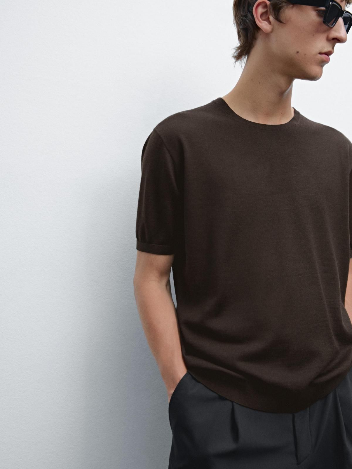 마시모두띠 라운드니트 울블렌드 반팔 니트 티셔츠 0930/210 BROWN - 상세 이미지 4