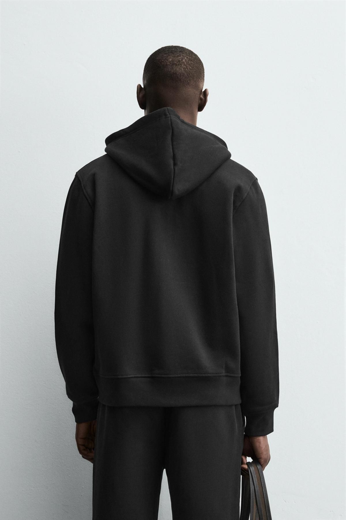 자라 헤비웨이트 블랙 집업 후드 스웨트셔츠 4087/355 BLACK - 상세 이미지 4
