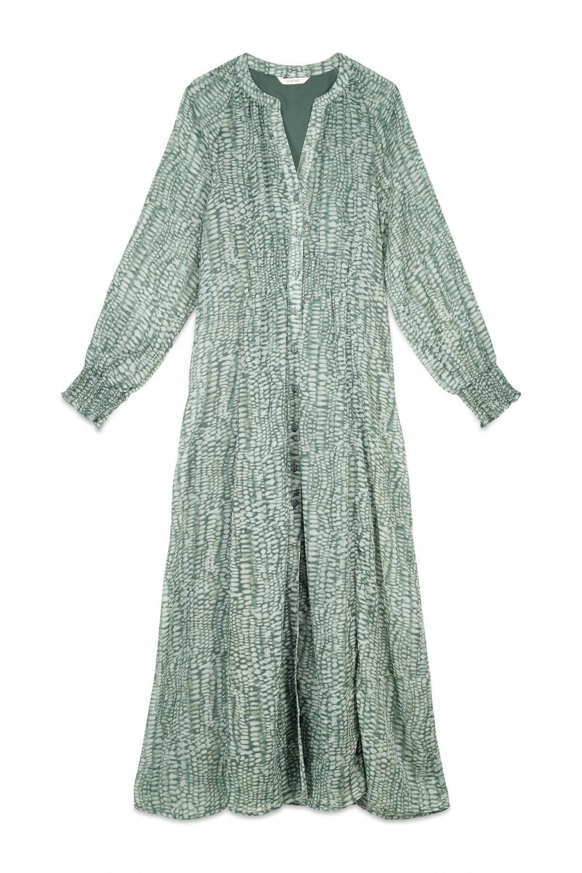 슬로우러브 플루이드 프린트 밴딩 롱 원피스 6442193 ESTAMPADO VERDE - 상품 이미지