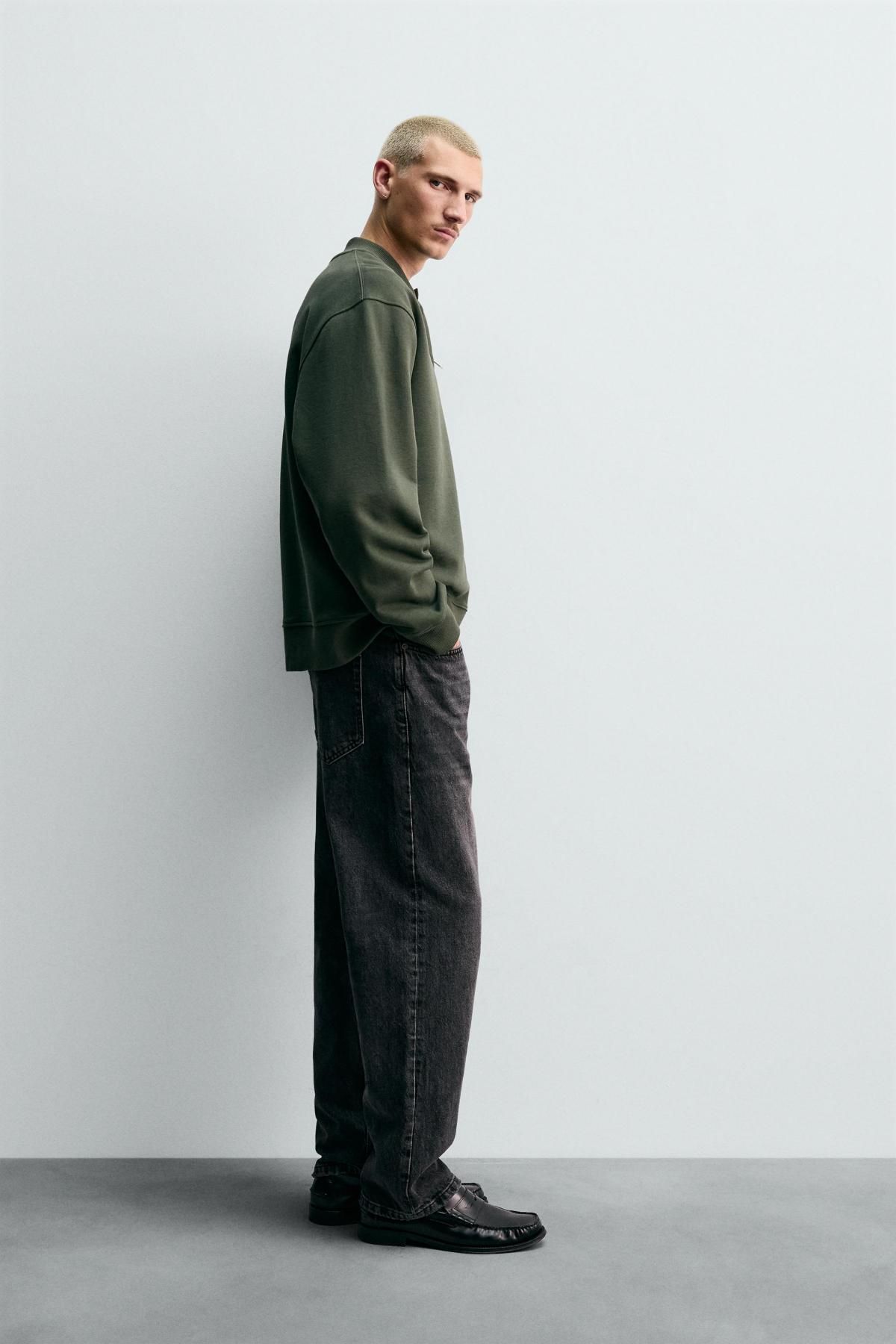 자라 워시드 코튼 지퍼넥 스웨트셔츠 4087/382 MID-GREEN - 상세 이미지 5