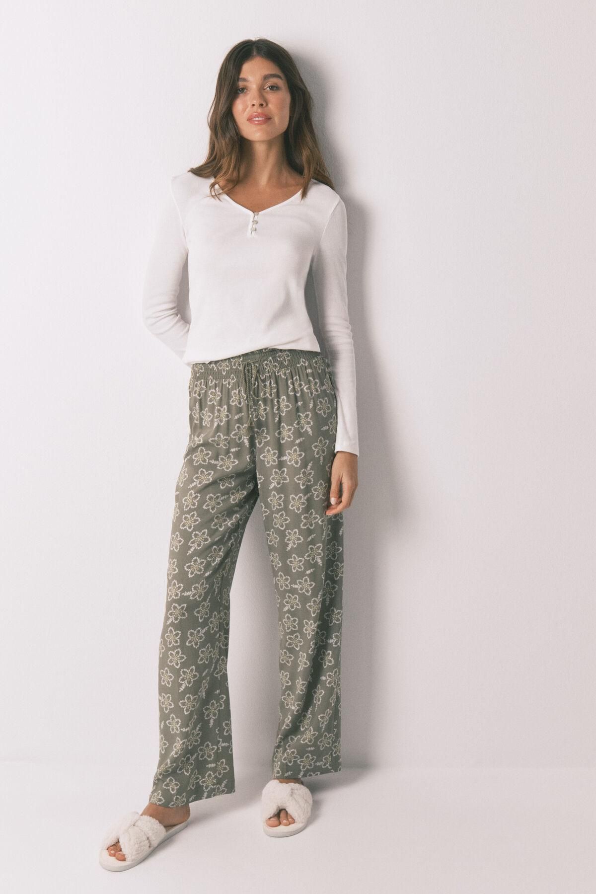 우먼시크릿 플라워 카키 와이드 팬츠 비스코스 밴딩 3702259 KAKI - 상세 이미지 4