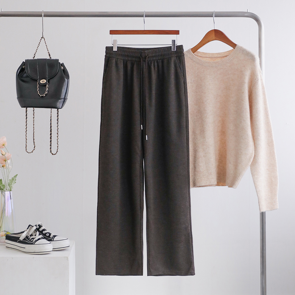 [오픈할인/정상가15800] 리폰트 헤링본 울 와이드 일자핏 밴딩 슬랙스 팬츠 - 상세 이미지 2