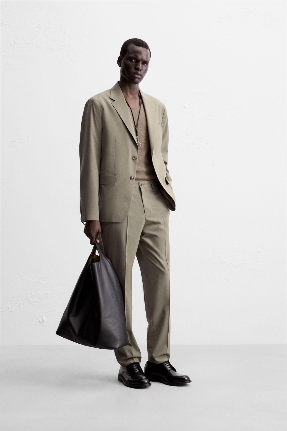 자라 테크니컬 텍스처 슬림핏 정장 팬츠 5747/261 BROWN / TAUPE - 상세 이미지 4