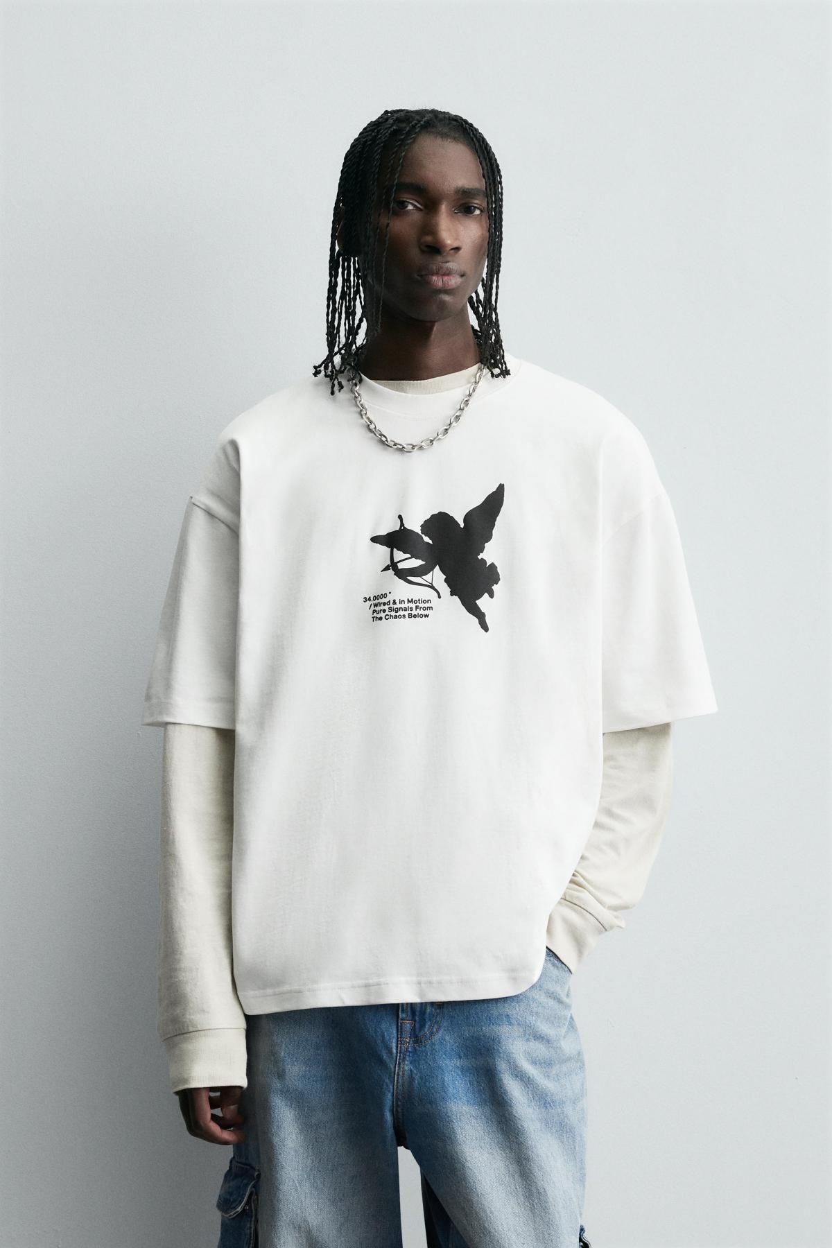 자라 러버라이즈 프린트 반팔 티셔츠 1165/308 OYSTER-WHITE - 상세 이미지 3