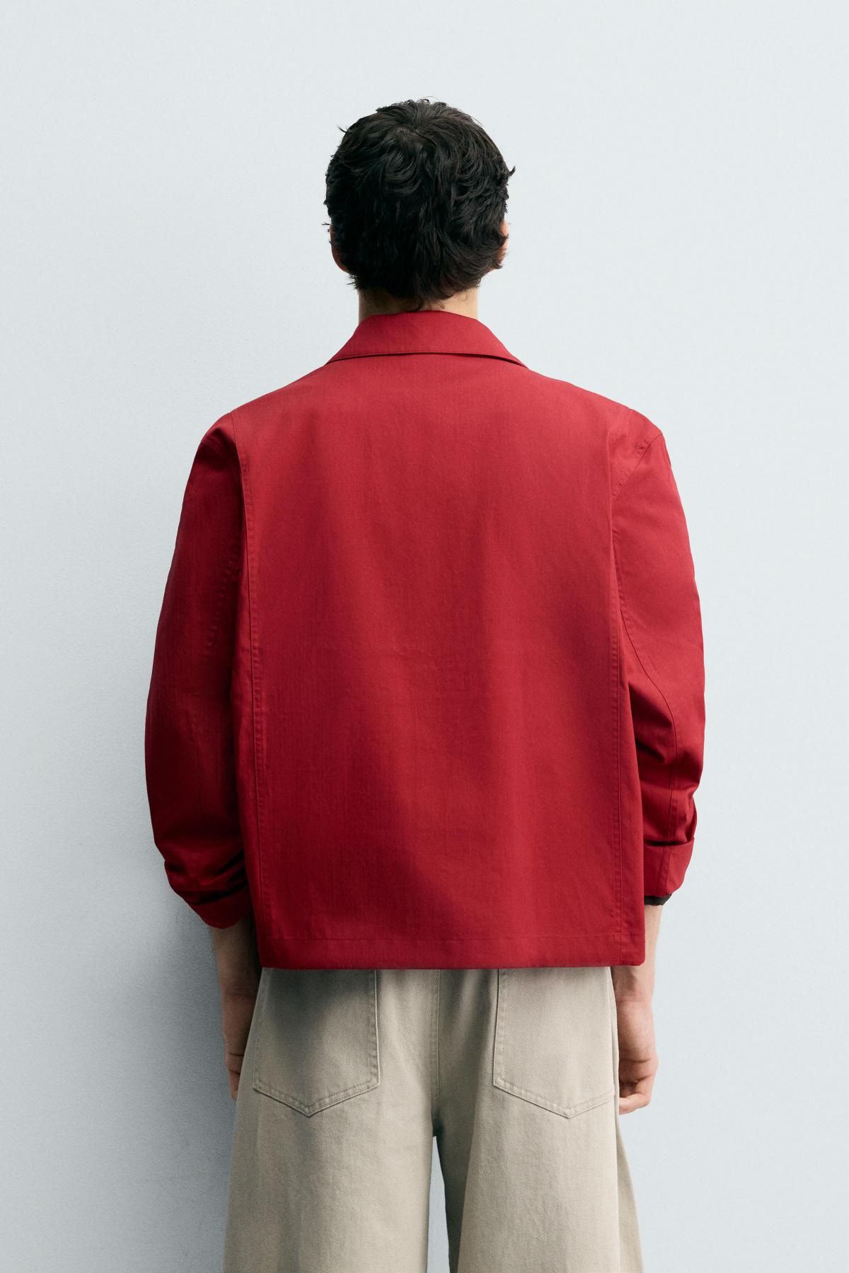 자라 테크니컬 코튼 헤링본 오버핏 오버셔츠 3046/319 RED - 상세 이미지 4