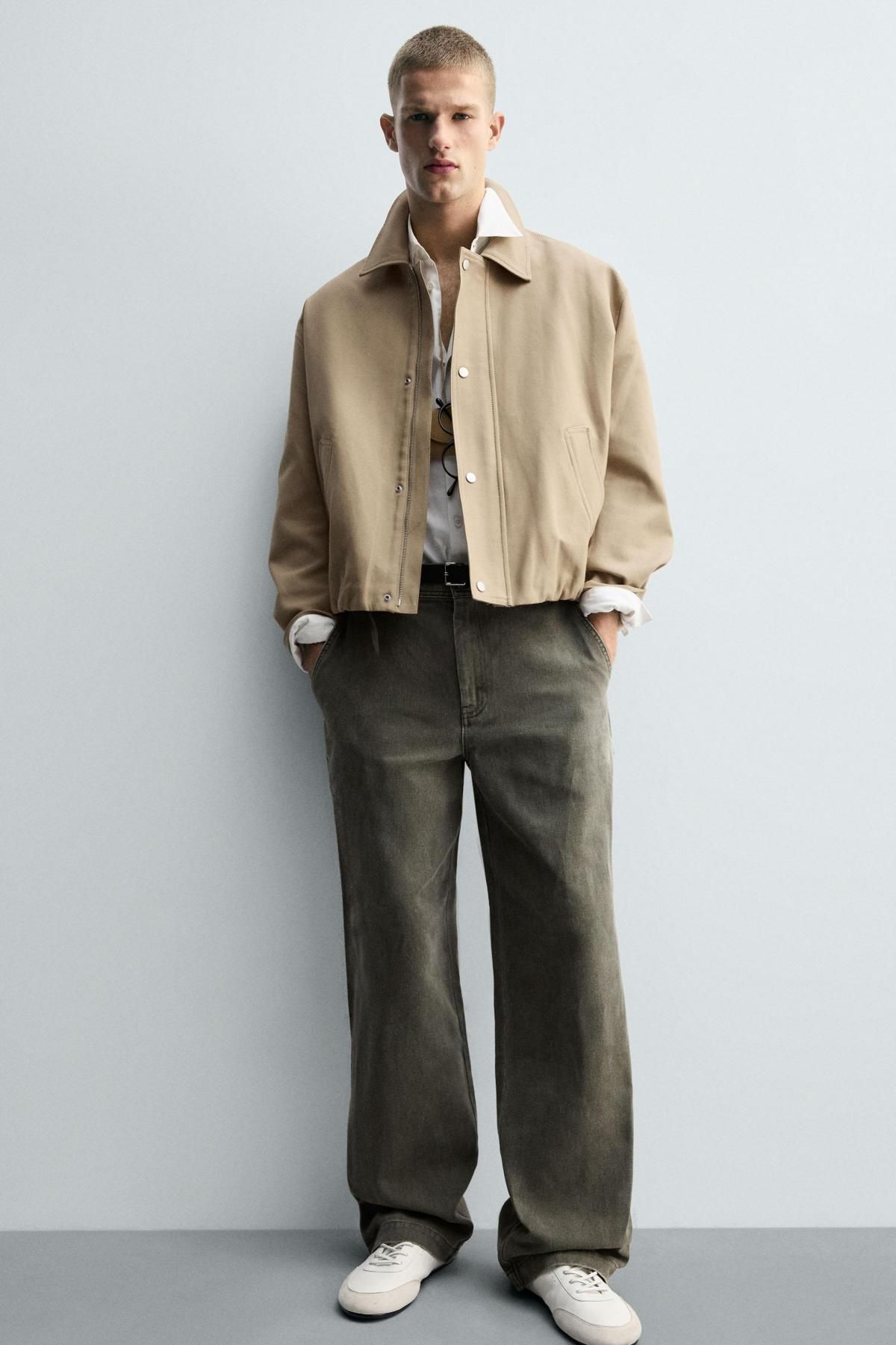 자라 워싱 와이드핏 코튼 와이드 팬츠 8741/310 GREY / TAN - 상세 이미지 5