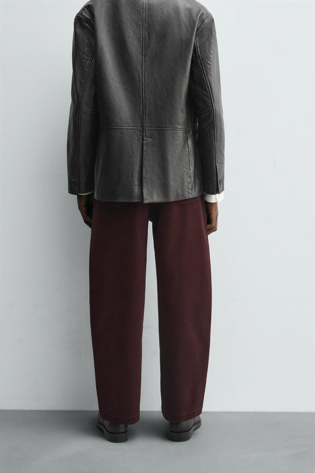 자라 벨벳 코튼 와이드 팬츠 2878/325 BURGUNDY - 상세 이미지 3