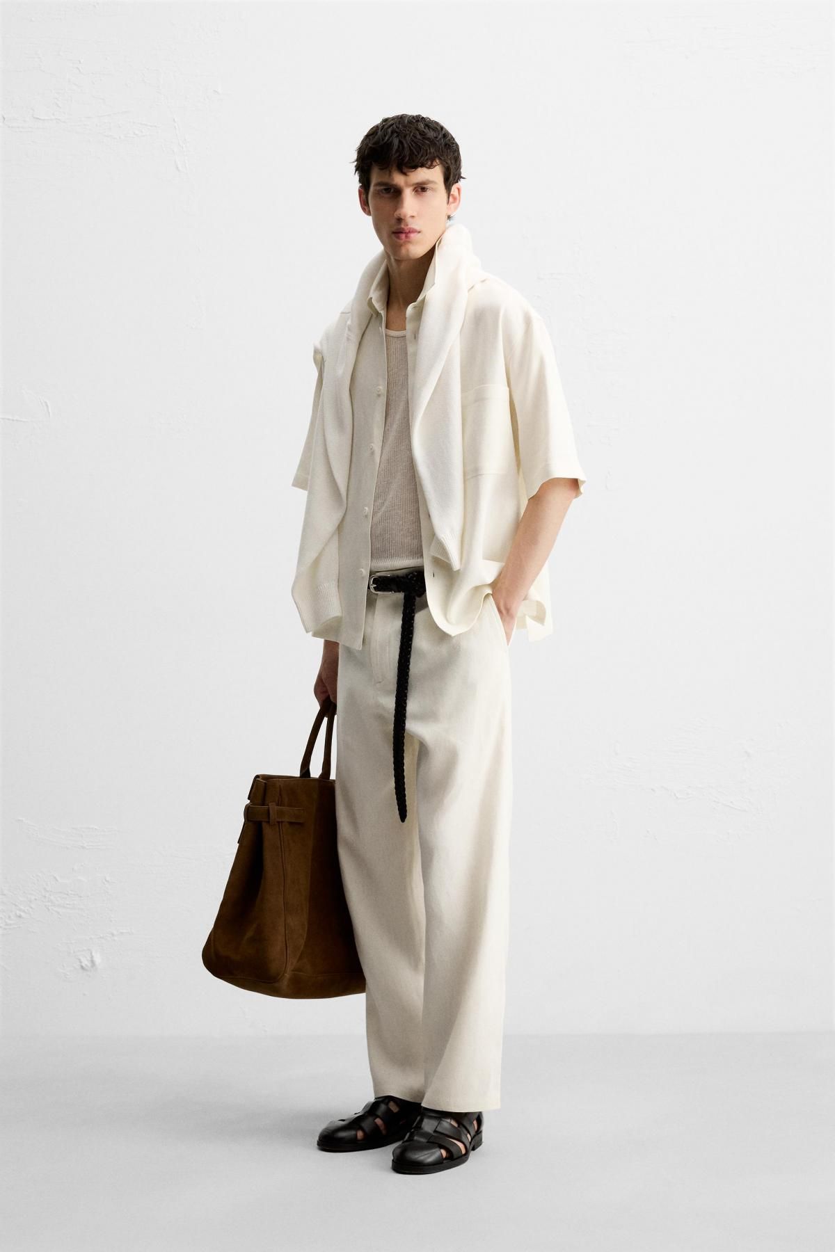 자라 와이드 비스코스 주트 팬츠 5770/100 WHITE - 상세 이미지 4