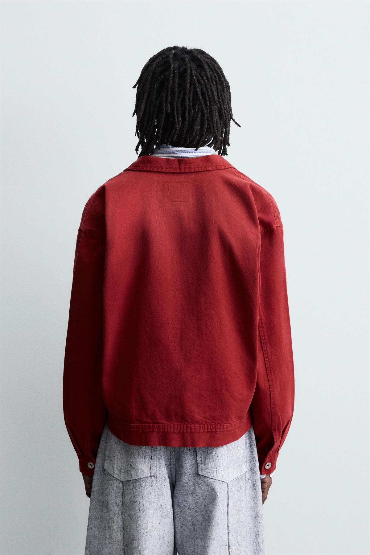 자라 딥레드 오버핏 데님 집업 재킷 4551/303 RED - 상세 이미지 4