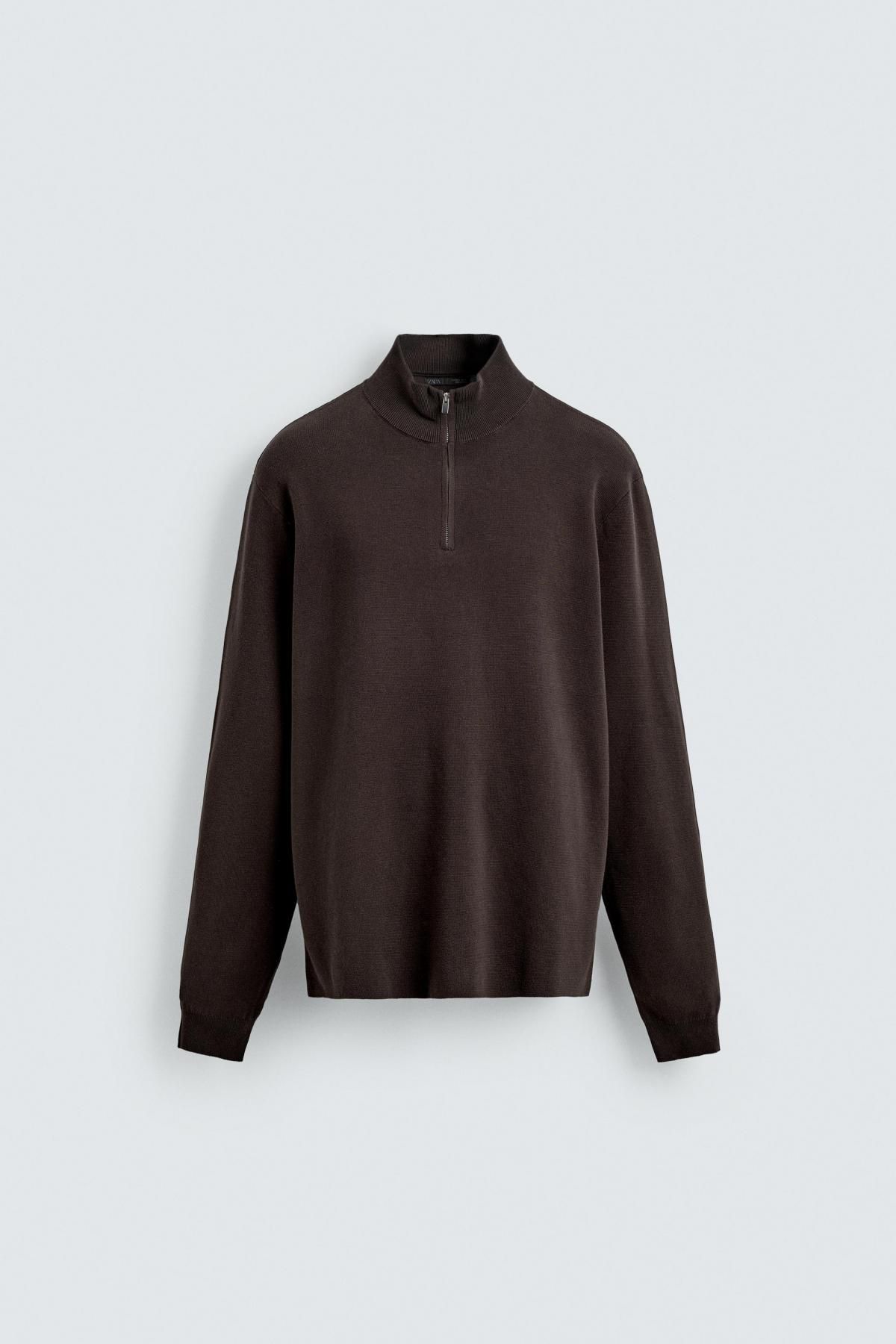 자라 브라운 하프집업 코튼 니트 스웨터 6674/319 DARK BROWN - 상품 이미지