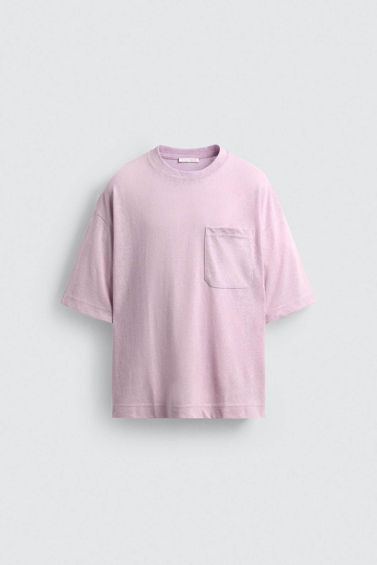 자라 페일핑크 오버핏 라운드 포켓 반팔 티셔츠 3992/341 LILAC - 메인 이미지