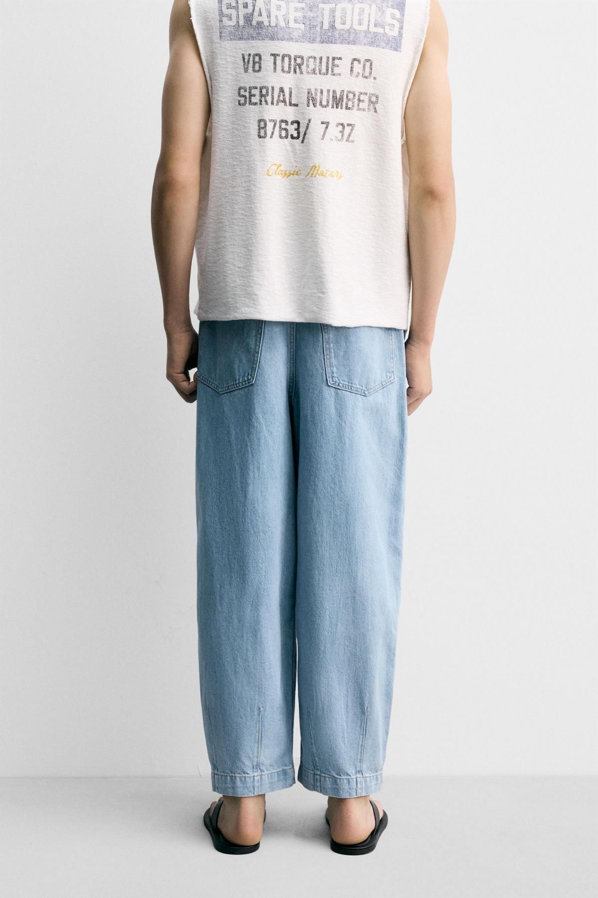 자라 와이드핏 데님 테크니컬 치노 팬츠 4365/343 LIGHT BLUE - 상세 이미지 3