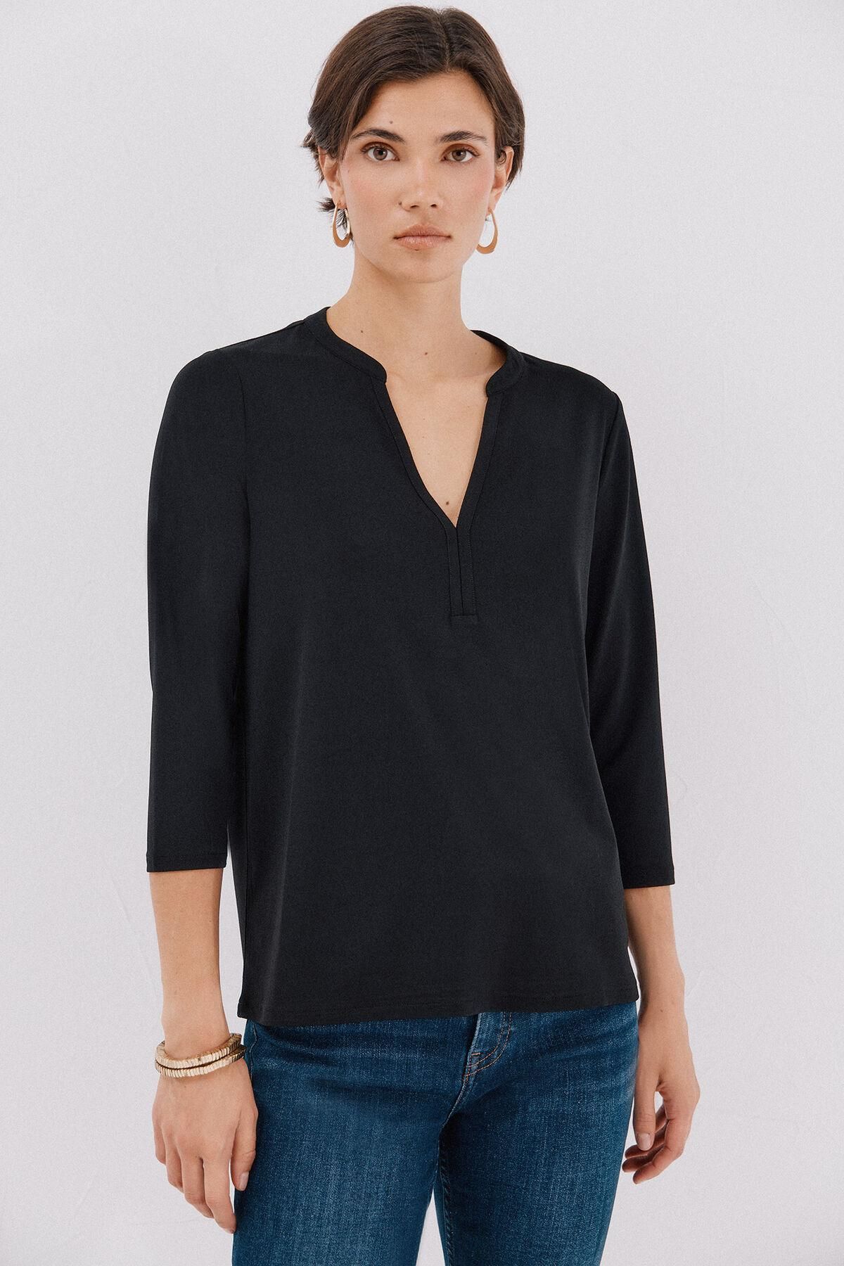 꼬르떼피엘 베이직 마오넥 7부 티셔츠 블랙 6322479 NEGRO - 상품 이미지