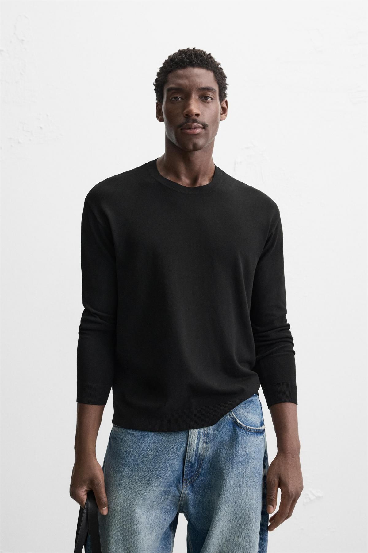 자라 텍스처 비스코스 블렌드 라운드 스웨터 2621/301 BLACK - 상세 이미지 3