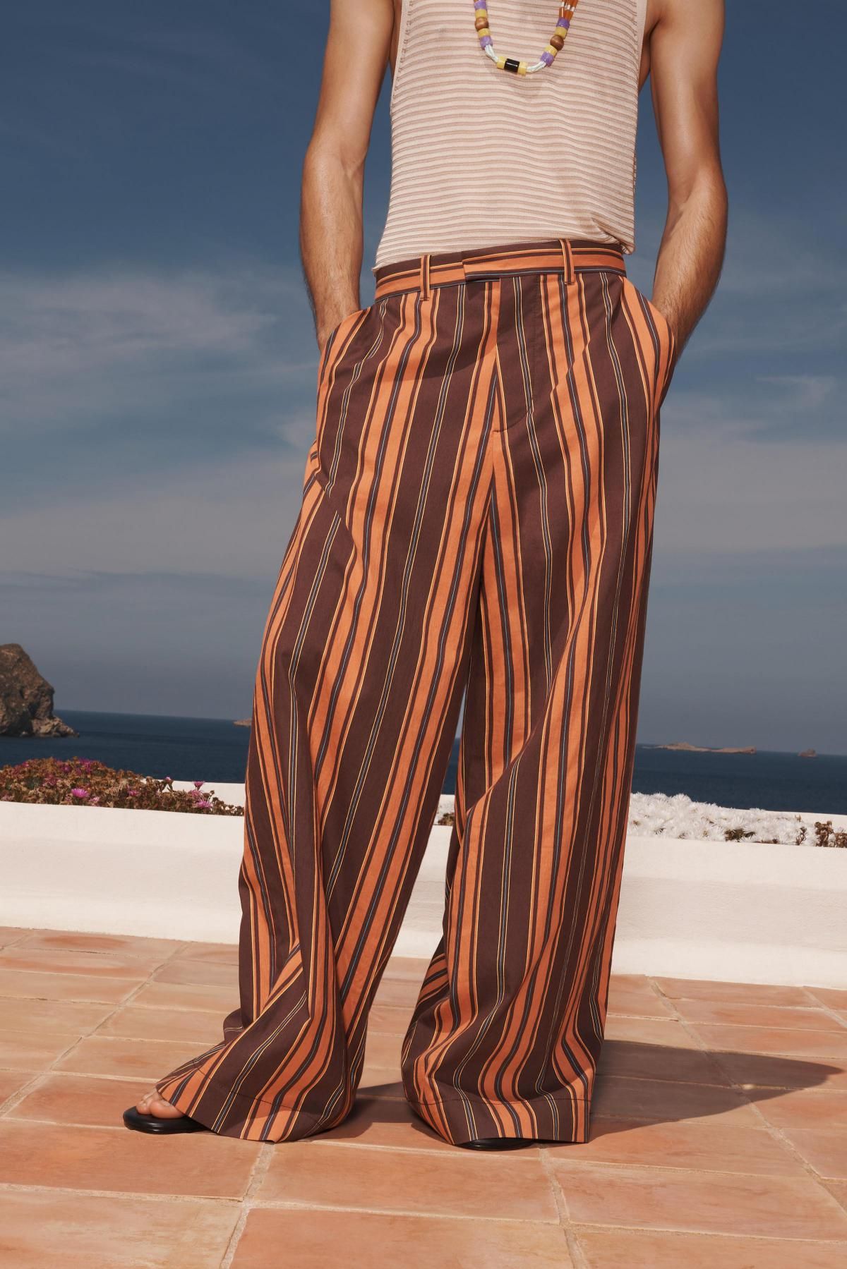 자라 한정판 스트라이프 와이드 팬츠 5619/038 ORANGE - 상품 이미지