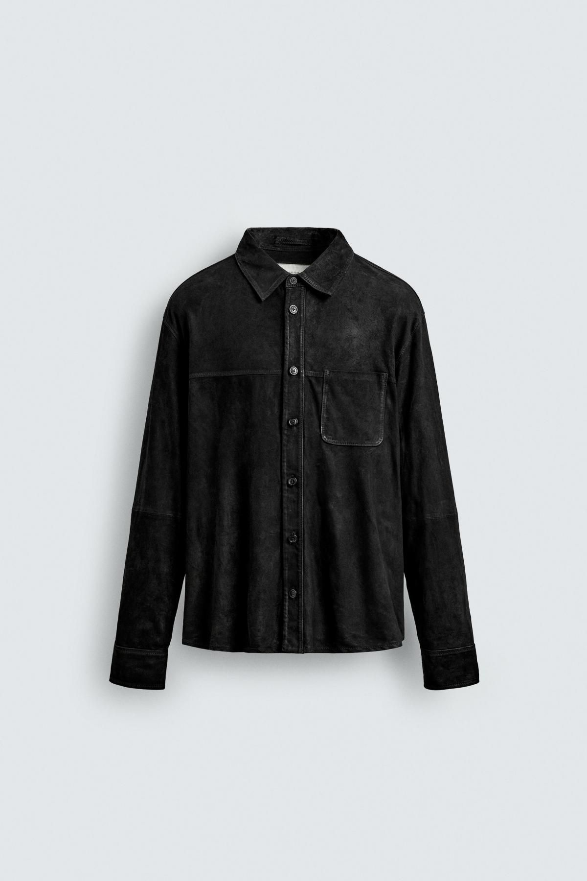 자라 스웨이드 레더 블랙 오버핏 오버셔츠 2521/222 BLACK - 상품 이미지