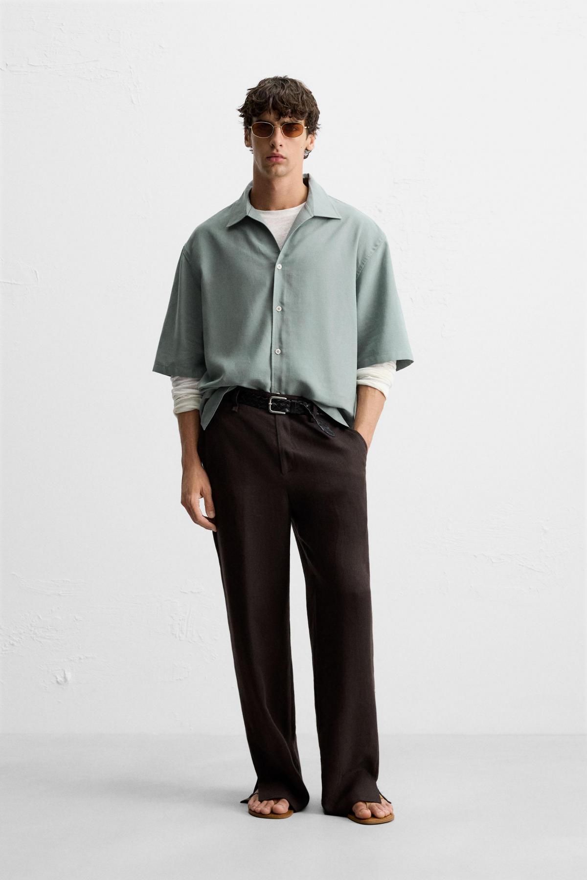 자라 미니멀 릴랙스핏 반팔 셔츠 3992/250 GREEN / BLUE - 상세 이미지 2