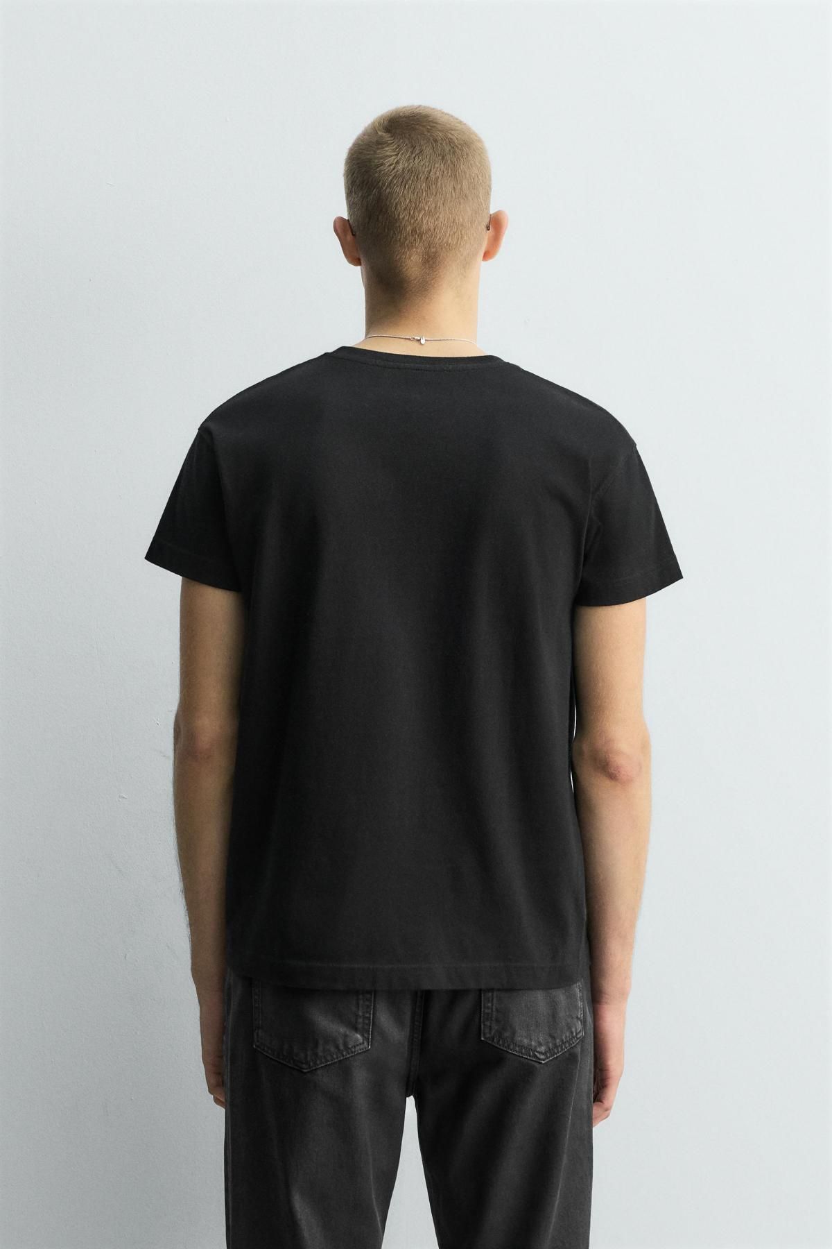 자라 미니멀 릴렉스핏 포켓 블랙 반팔 티셔츠 4087/344 BLACK - 상세 이미지 4