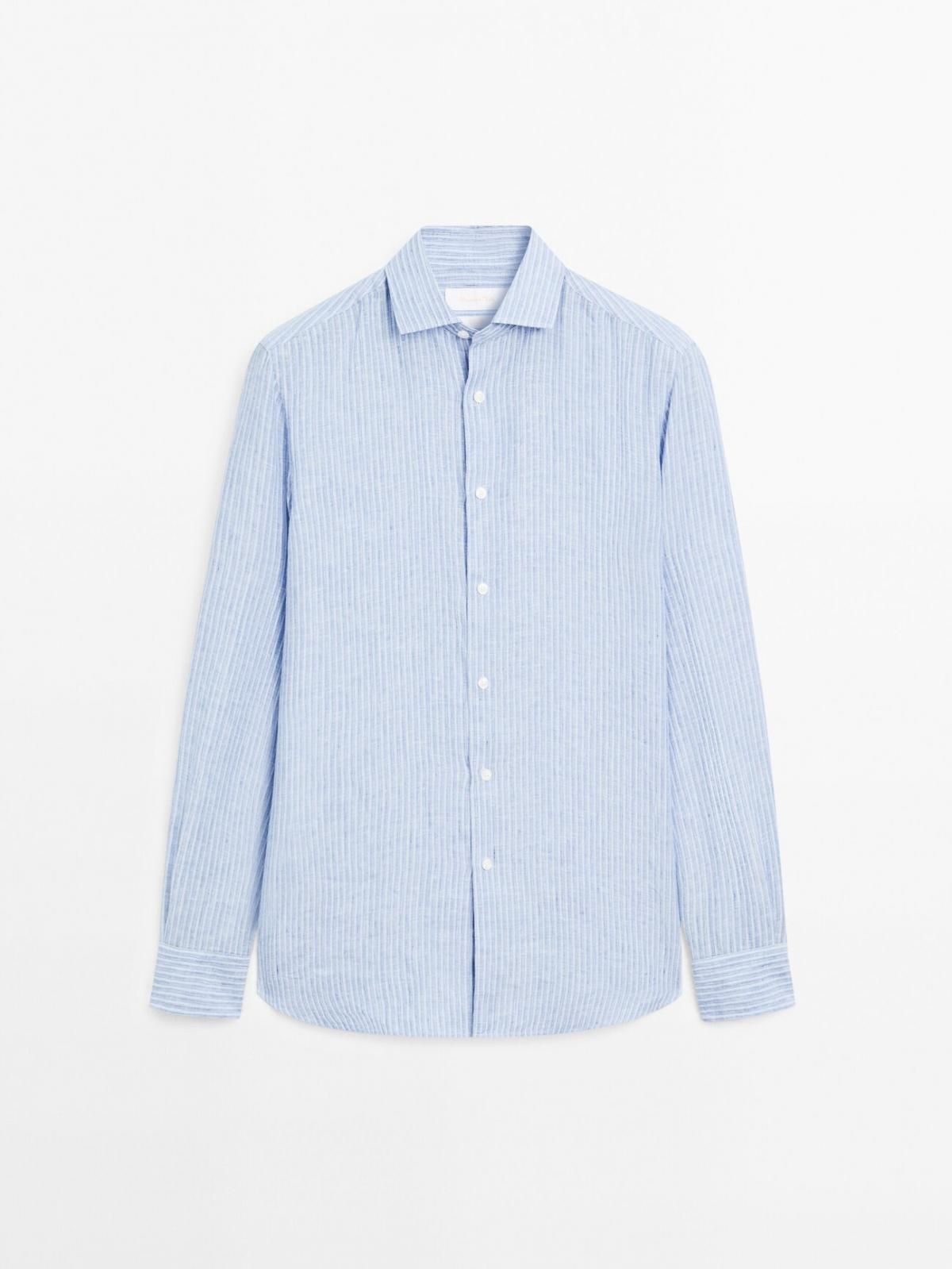 마시모두띠 리넨 스트라이프 레귤러핏 남성 긴팔 셔츠 0144/723 SKY BLUE - 상품 이미지