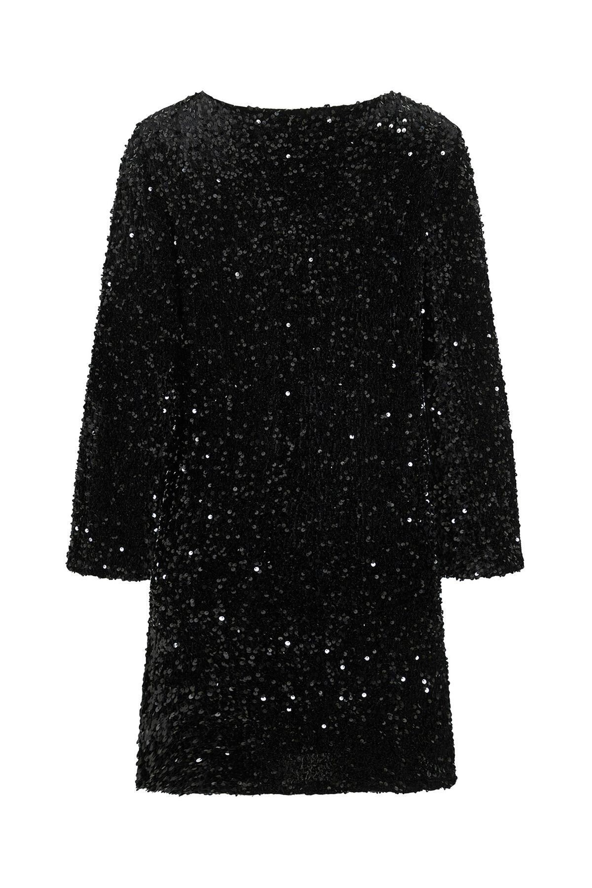 빌라 글리터 시퀸 브이넥 긴팔 미니 원피스 6442234 NEGRO - 상세 이미지 2