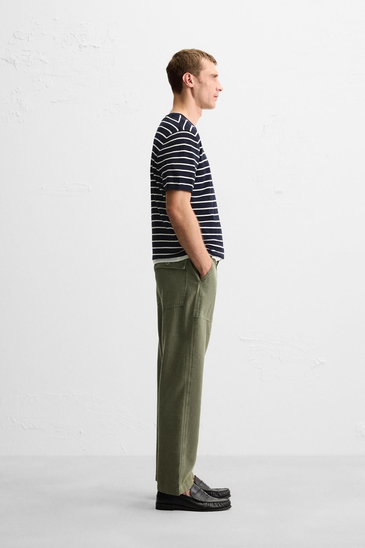 자라 스트라이프 미니멀 비스코스 블렌드 니트 반팔 티셔츠 0304/406 STRIPED - 상세 이미지 5