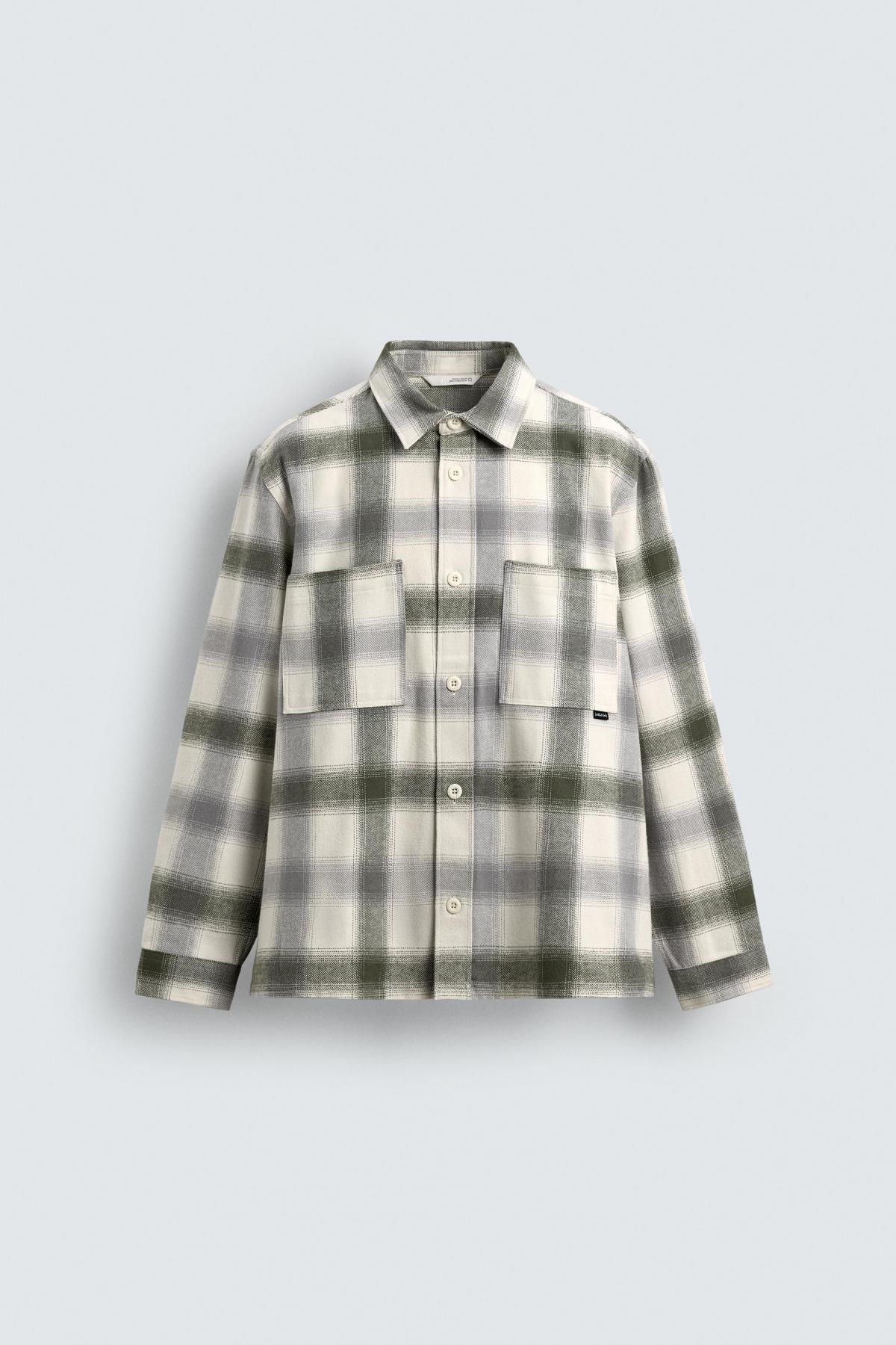 자라 플란넬 체크 오버핏 긴팔 셔츠 1063/390 GREEN / ECRU - 메인 이미지
