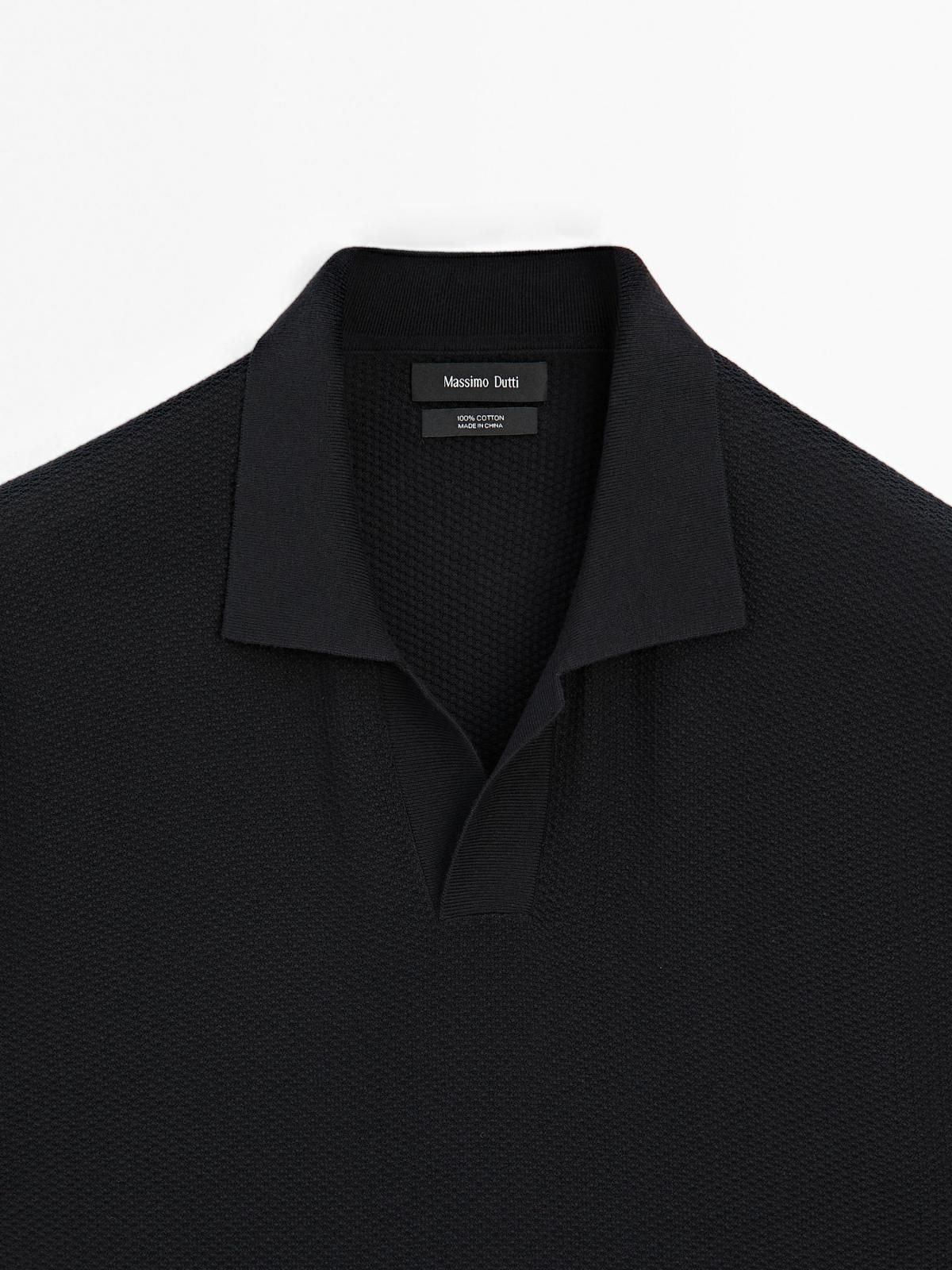 마시모두띠 텍스처드 브이넥 코튼 니트 반팔 폴로셔츠 0910/201 NAVY BLUE - 상세 이미지 2