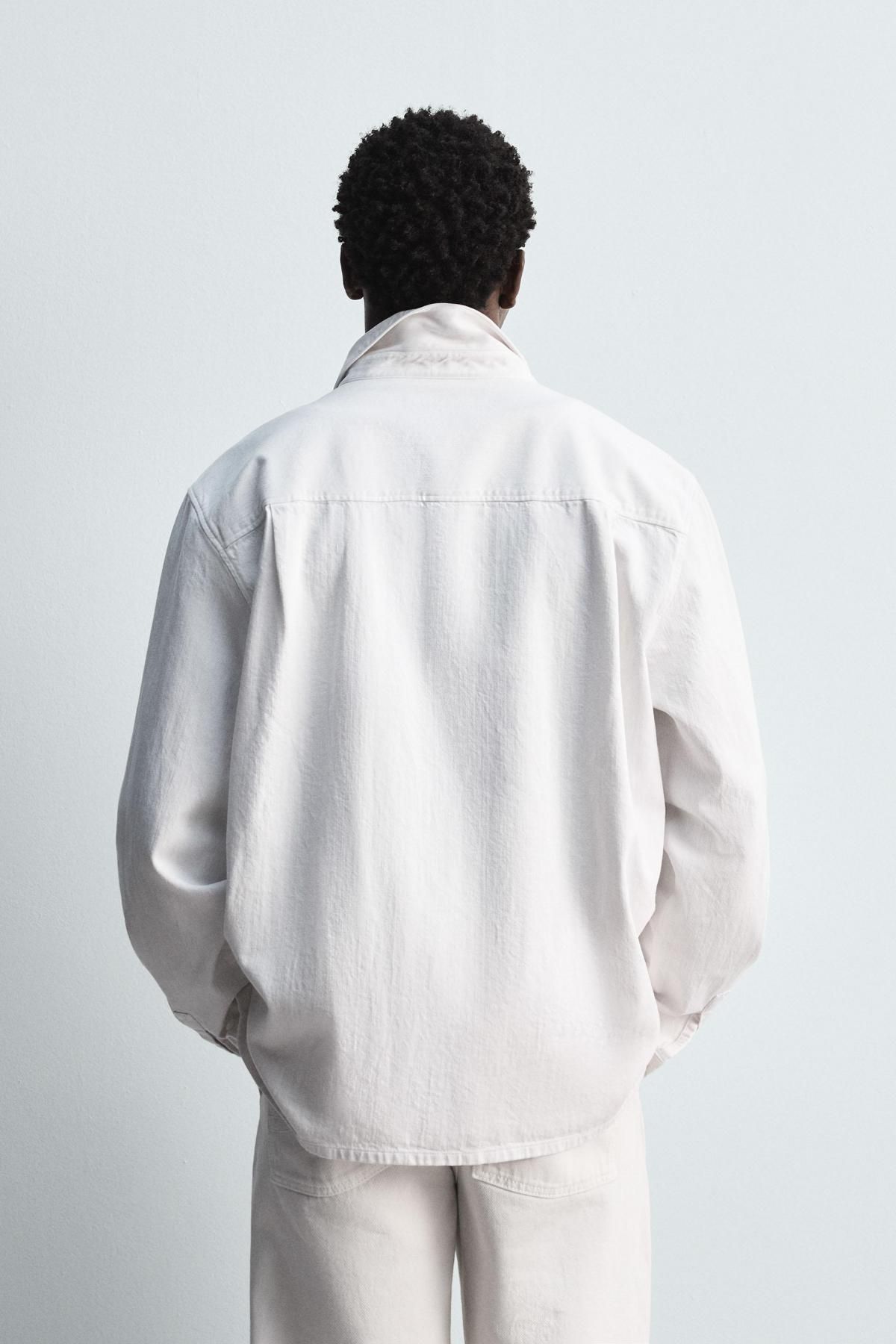 자라 라이트웨이트 데님 테크니컬 긴팔 셔츠 7545/397 OYSTER-WHITE - 상세 이미지 4