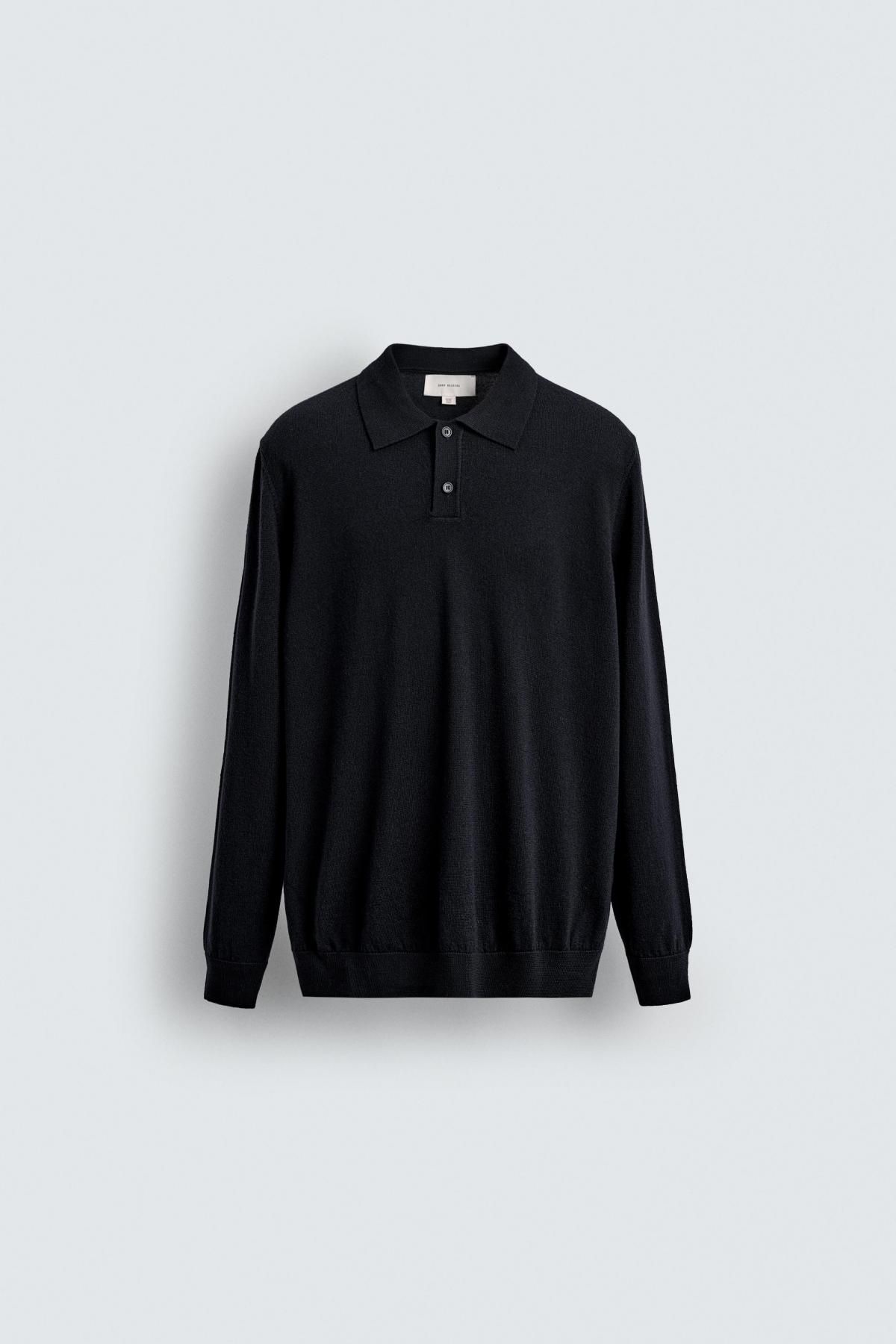 자라 프리미엄 울 테크니컬 긴팔 니트 폴로 셔츠 2632/317 NAVY BLUE - 상품 이미지