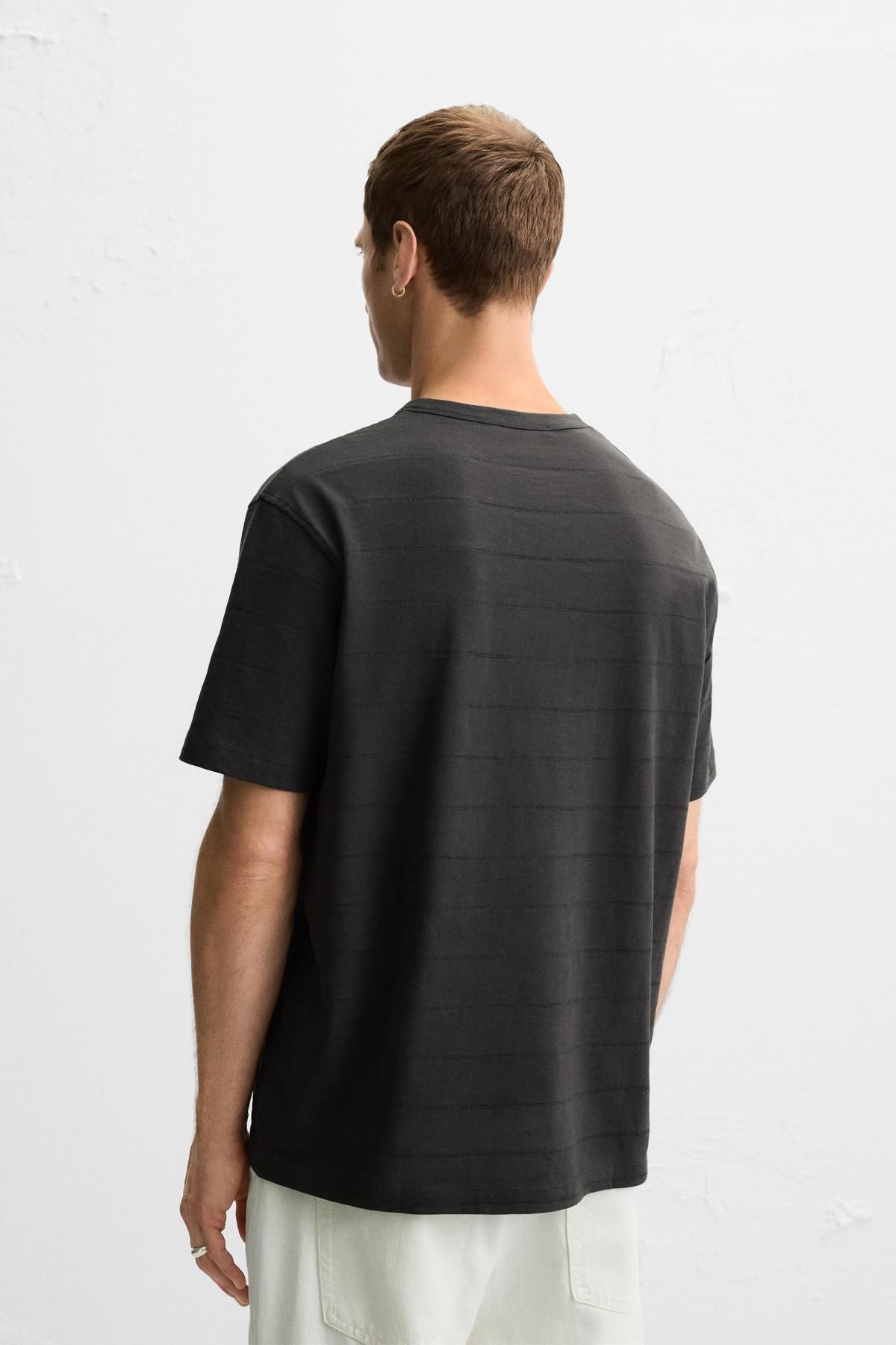 자라 스트라이프 버튼넥 레귤러핏 코튼 반팔 티셔츠 9240/301 KHAKI - 상세 이미지 4
