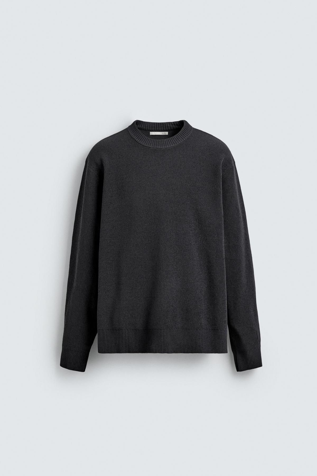 자라 텍스처 라운드 셔닐 니트 스웨터 4938/340 DARK GREY - 메인 이미지