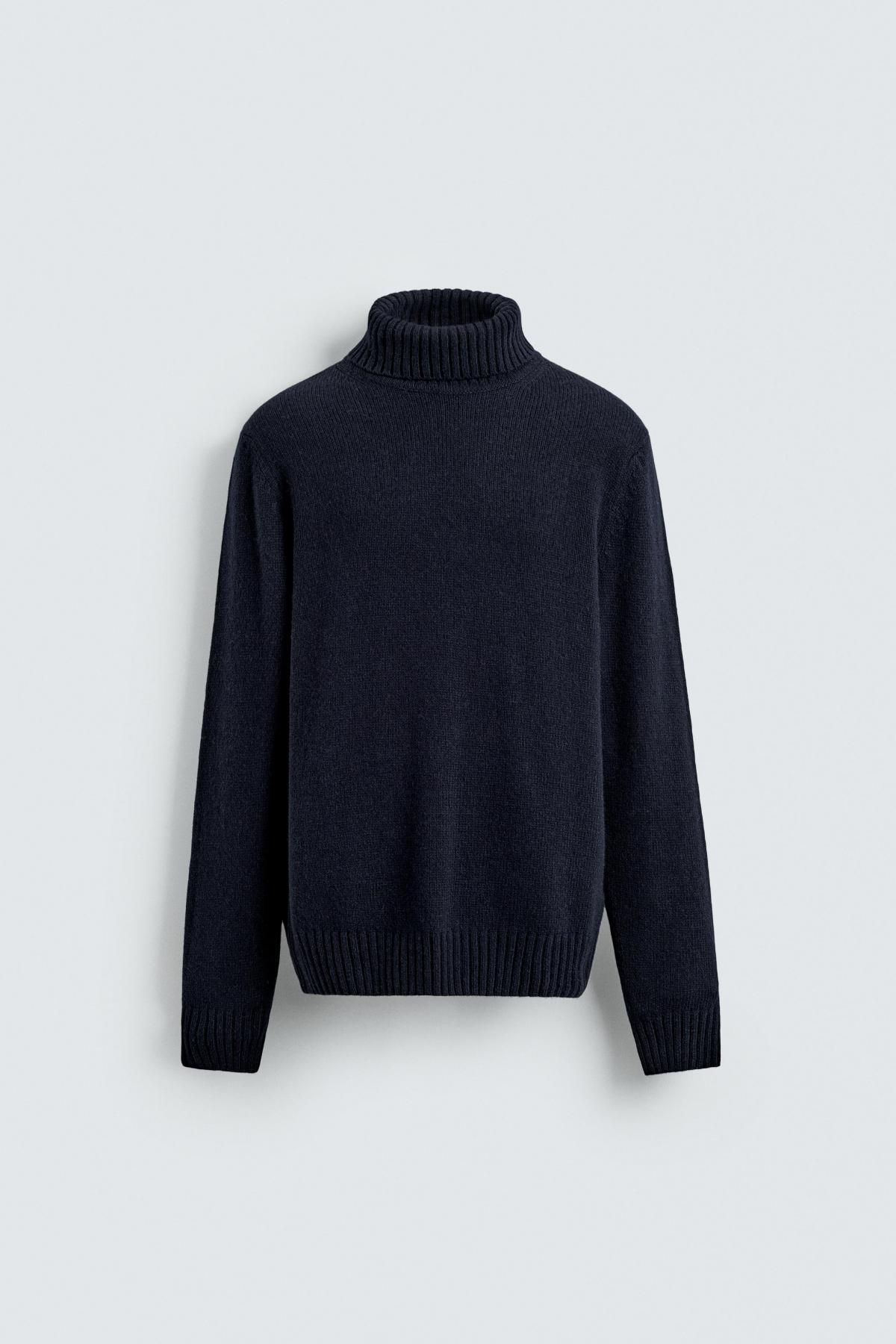 자라 울블렌드 하이넥 터틀넥 니트 베이직 스웨터 3332/306 NAVY BLUE - 메인 이미지