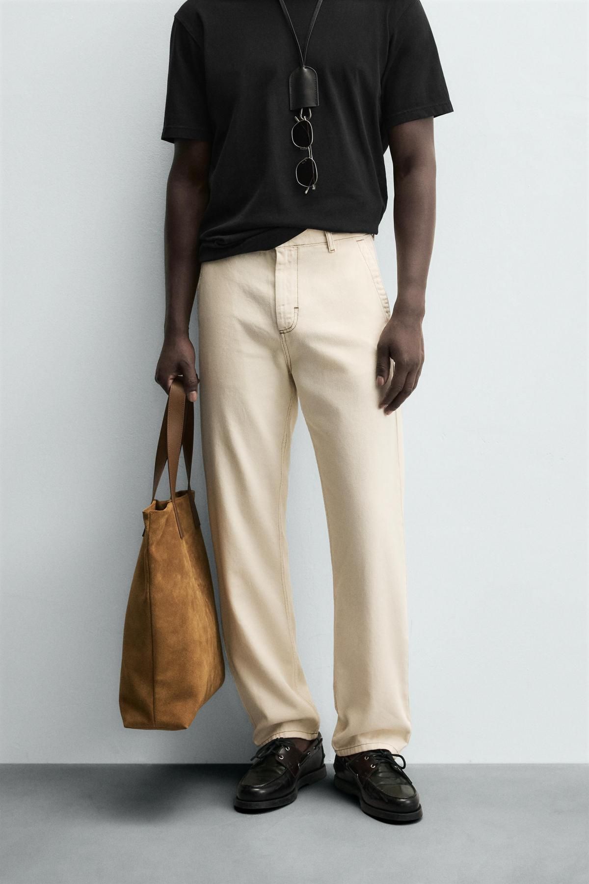 자라 미니멀 아이보리 배색 스티치 코튼 팬츠 2342/304 ECRU - 상세 이미지 3