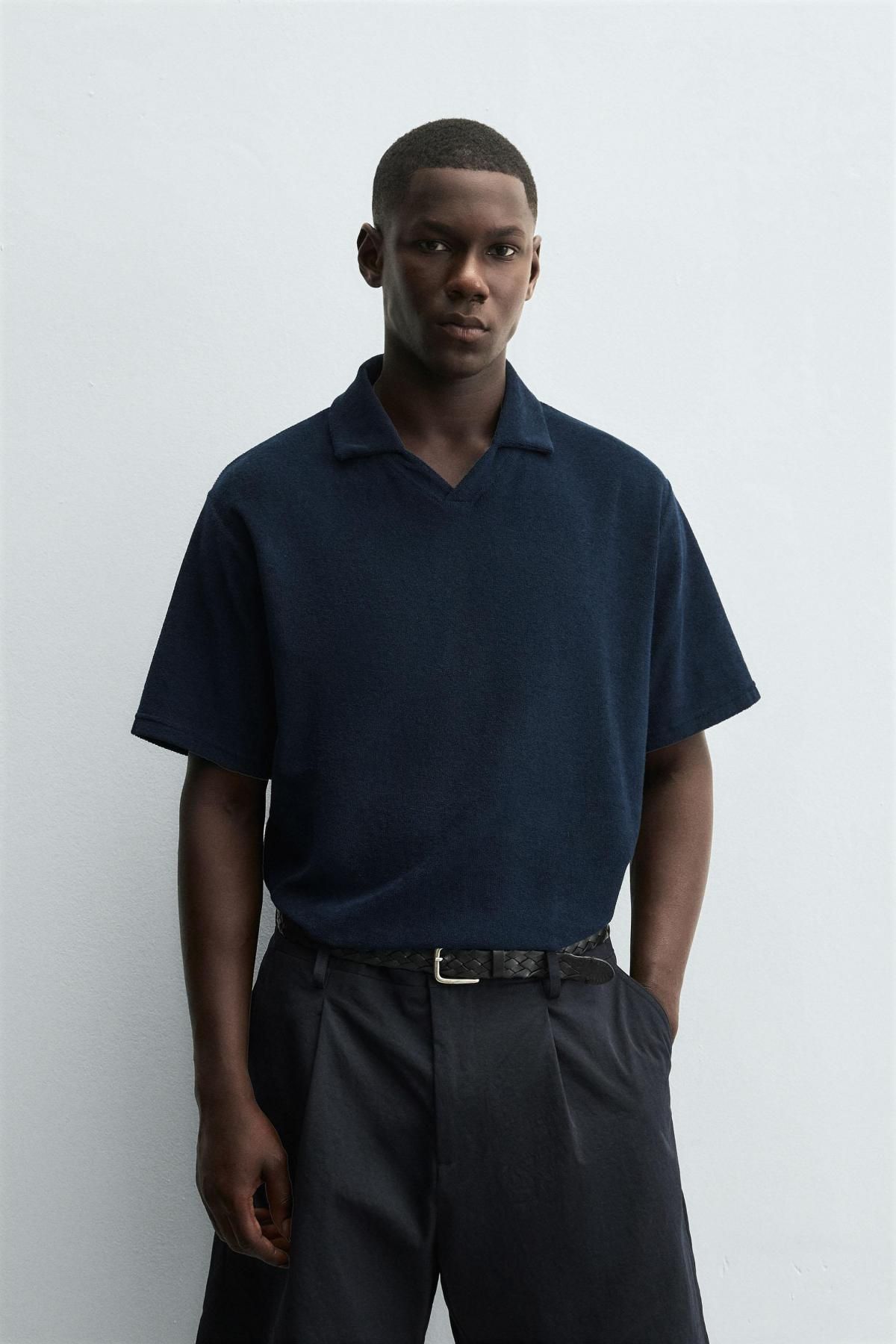 자라 테리 코튼 레귤러핏 반팔 폴로셔츠 0722/313 NAVY BLUE - 상세 이미지 3
