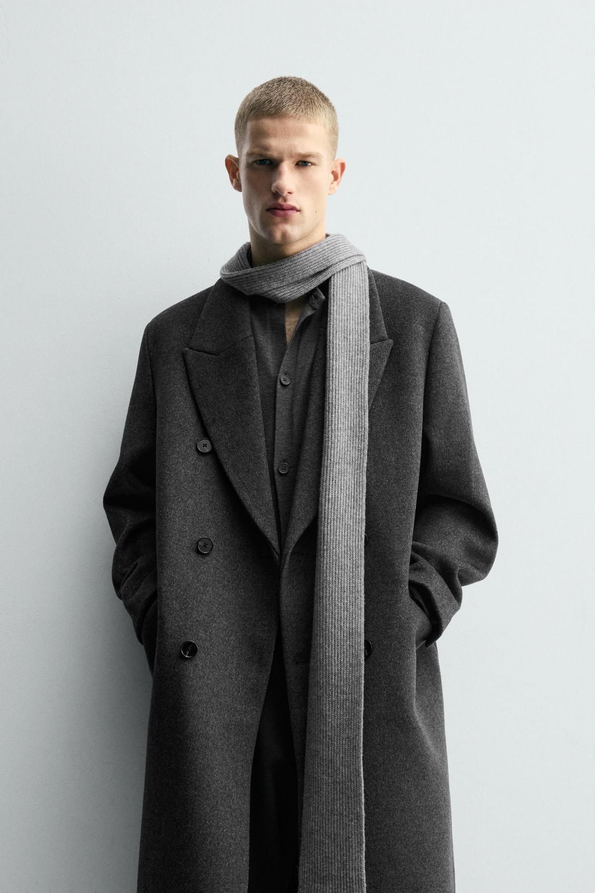 자라 울 블렌드 더블 코트 남성 오버핏 5854/304 GREY MARL - 상세 이미지 3