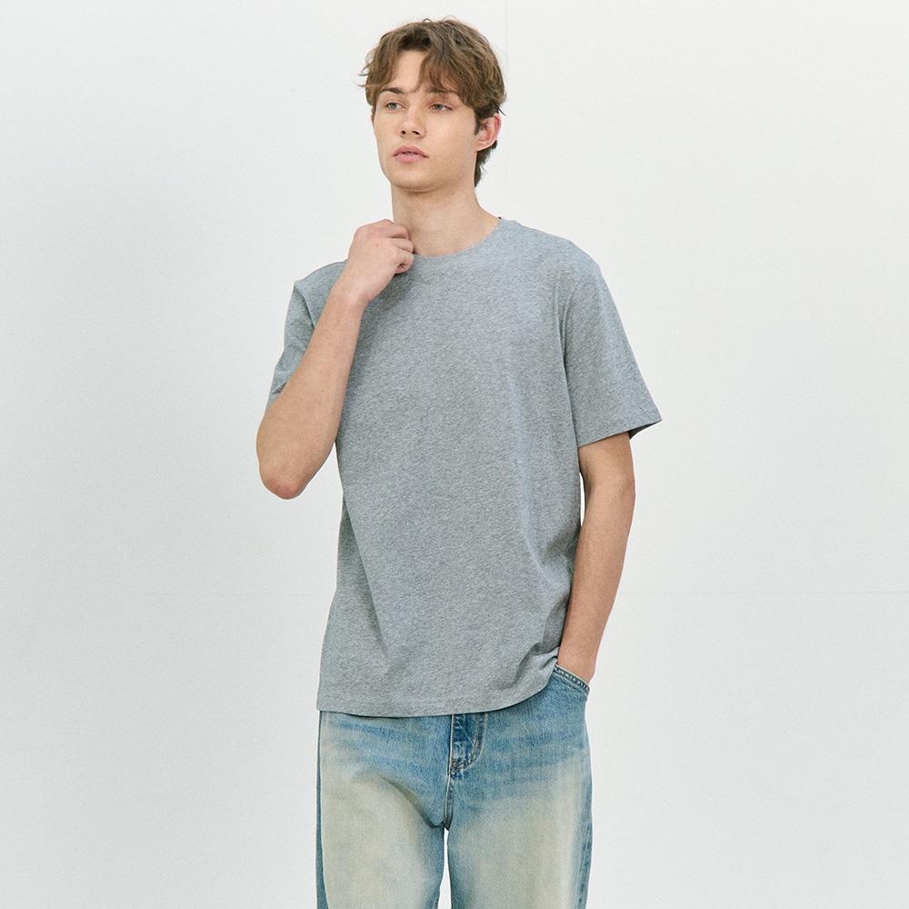 베이직 고밀도 면 20수 레귤러핏 무지 반팔 티셔츠 - 상세 이미지 3