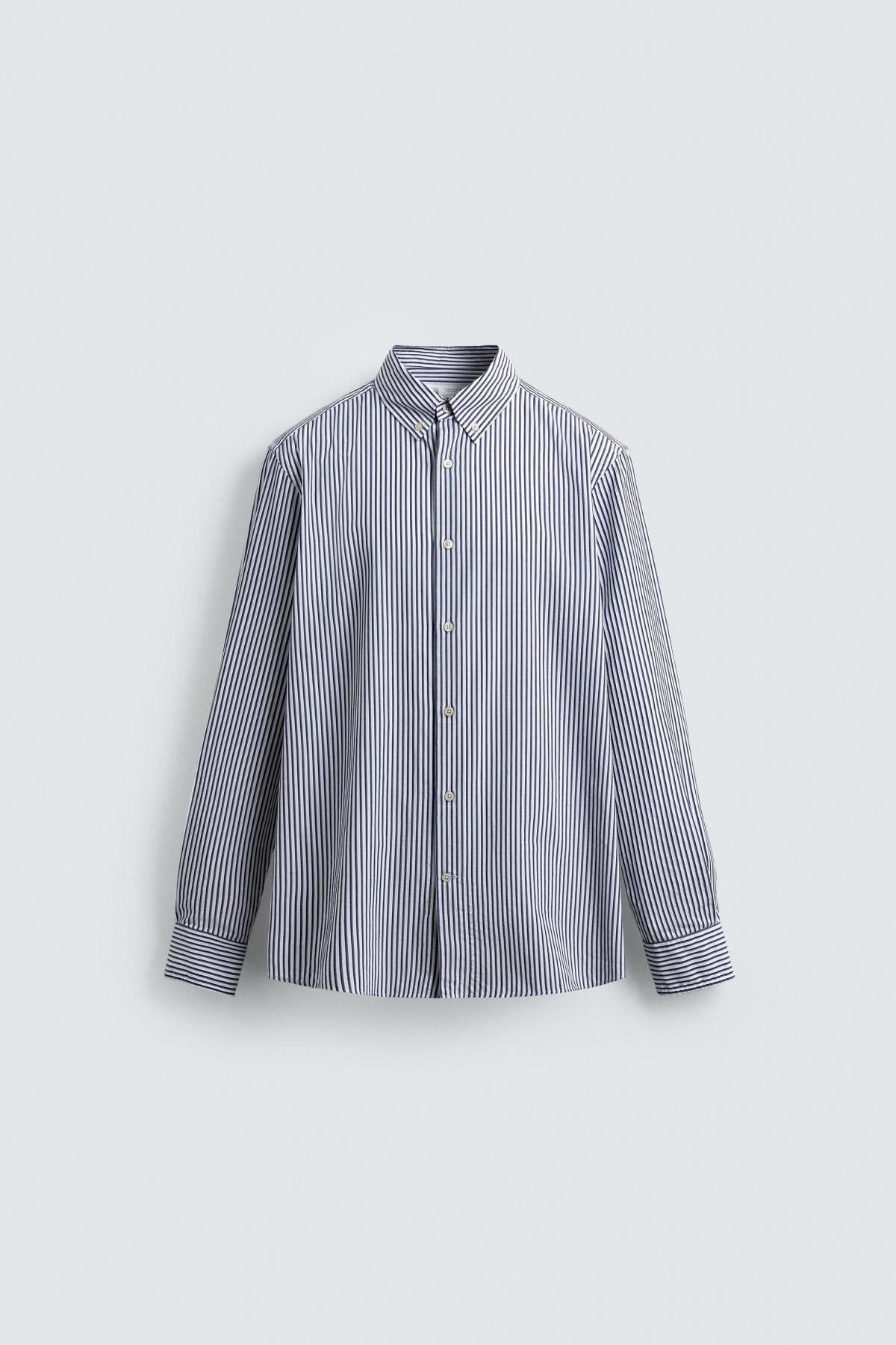 자라 스트라이프 레귤러핏 코튼 긴팔 셔츠 0975/524 DARK NAVY - 메인 이미지