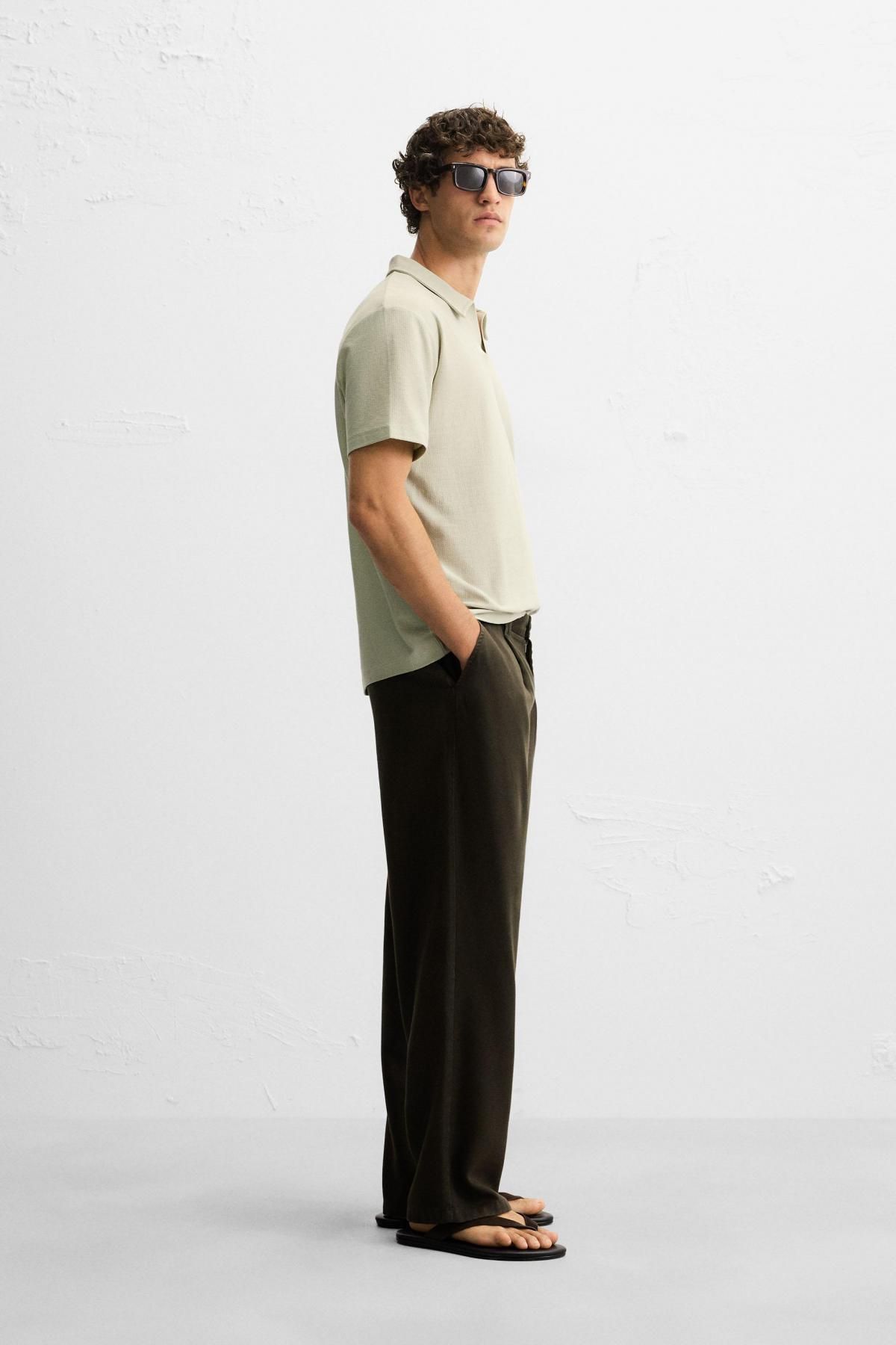 자라 텍스처 미니멀 반팔 폴로 셔츠 5372/301 LIGHT GREEN - 상세 이미지 5