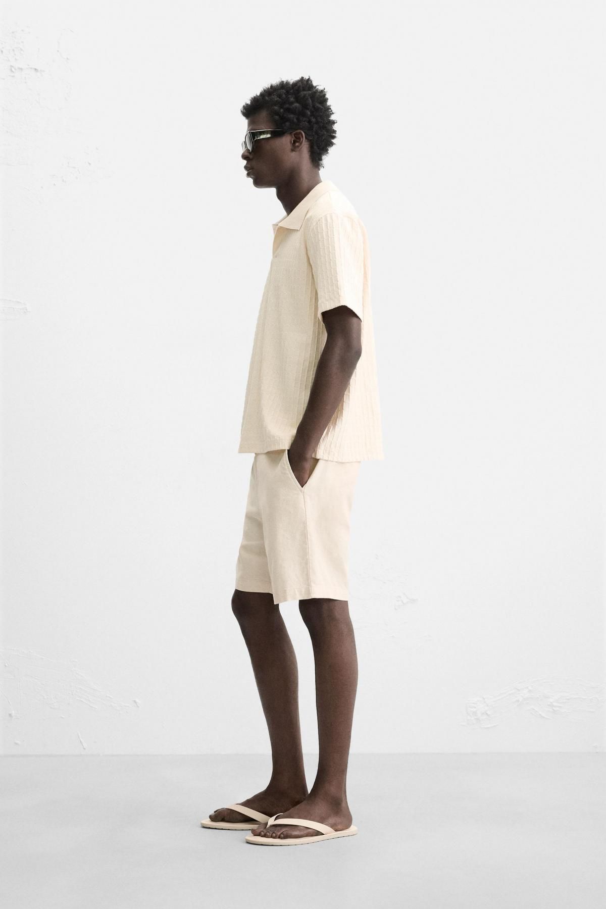 자라 베이직 코튼리넨 반바지 4391/305 LIGHT BEIGE - 상세 이미지 5
