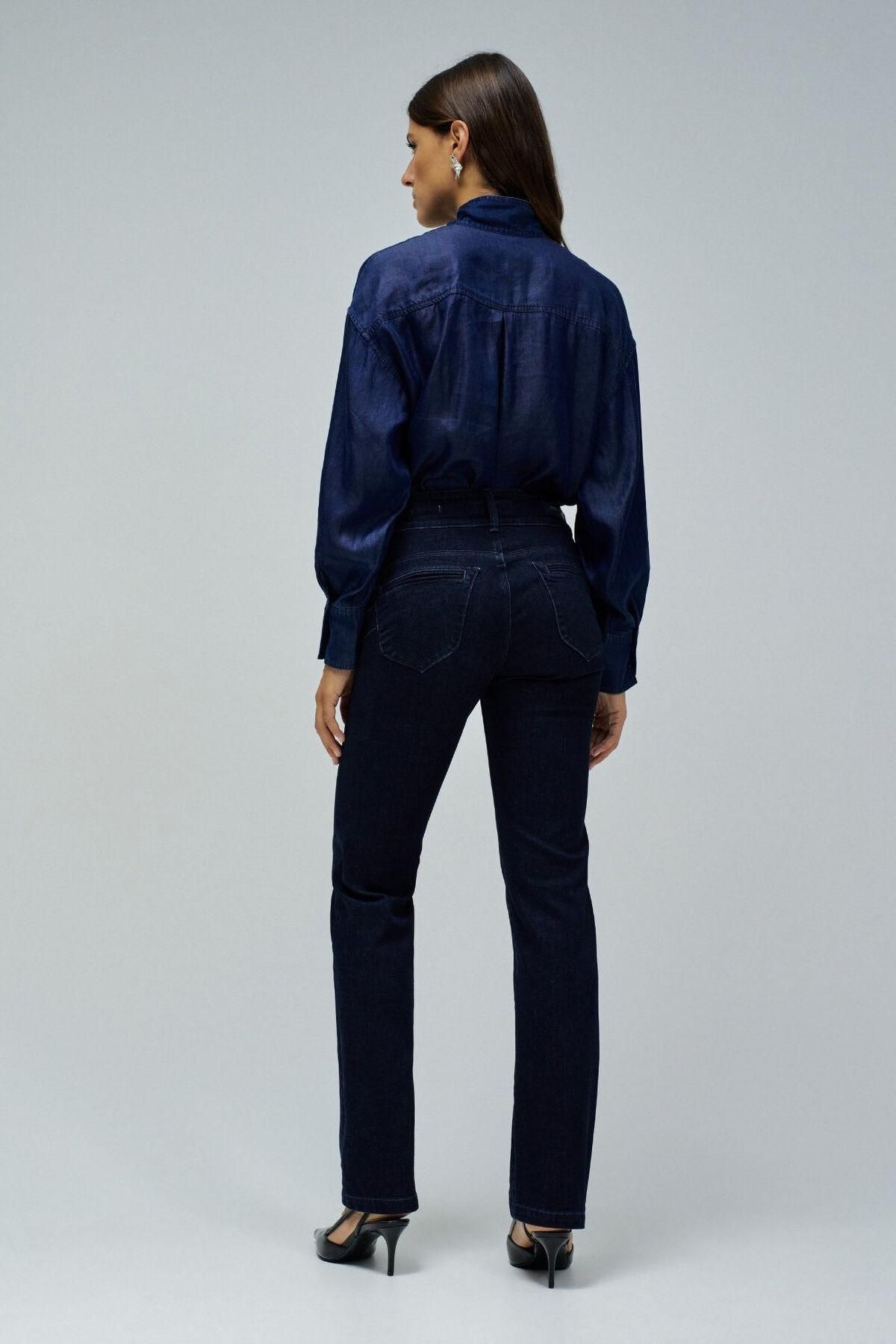 살사진스 푸쉬인 크롭 스트레이트 데님 팬츠 3722159 AZUL - 상세 이미지 5