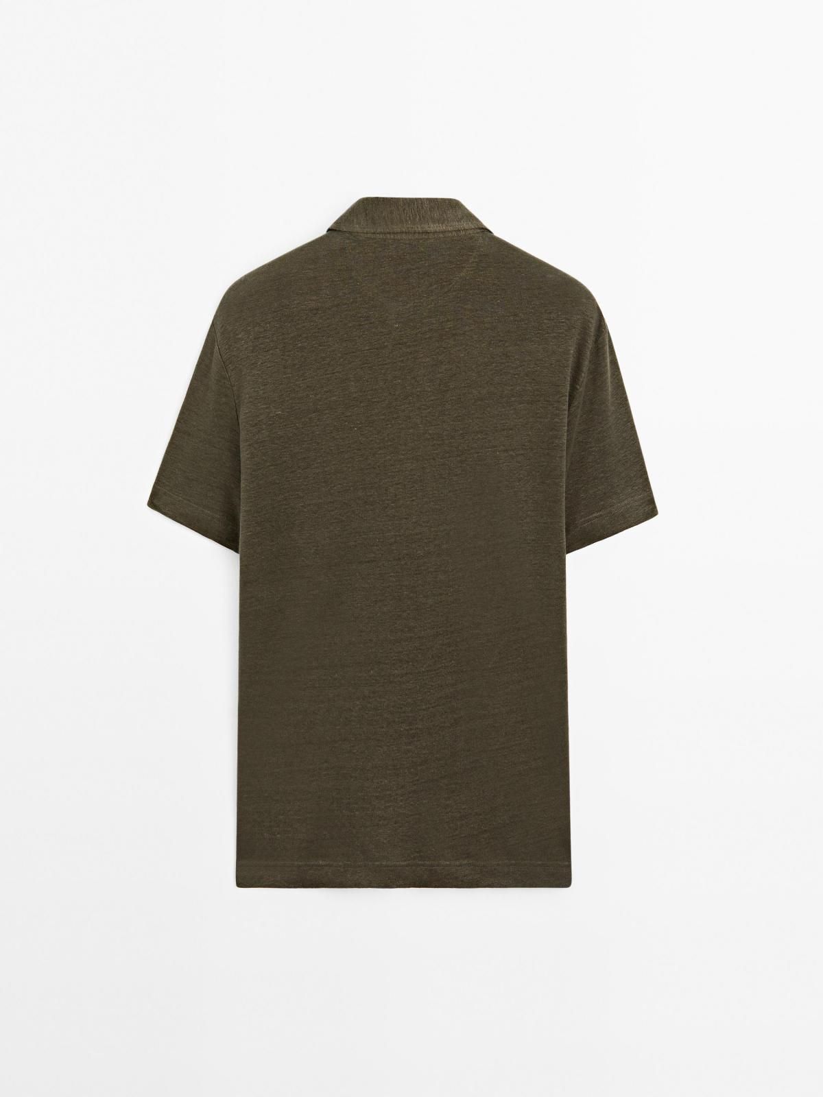 마시모두띠 프리미엄 린넨 반팔 폴로 셔츠 0606/157 DARK KHAKI - 상세 이미지 3