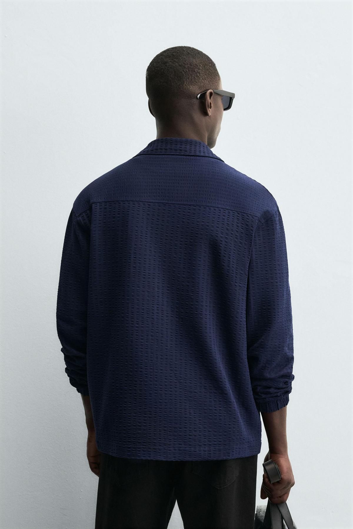 자라 네이비 컴포트 시어서커 오버셔츠 4092/345 NAVY BLUE - 상세 이미지 4