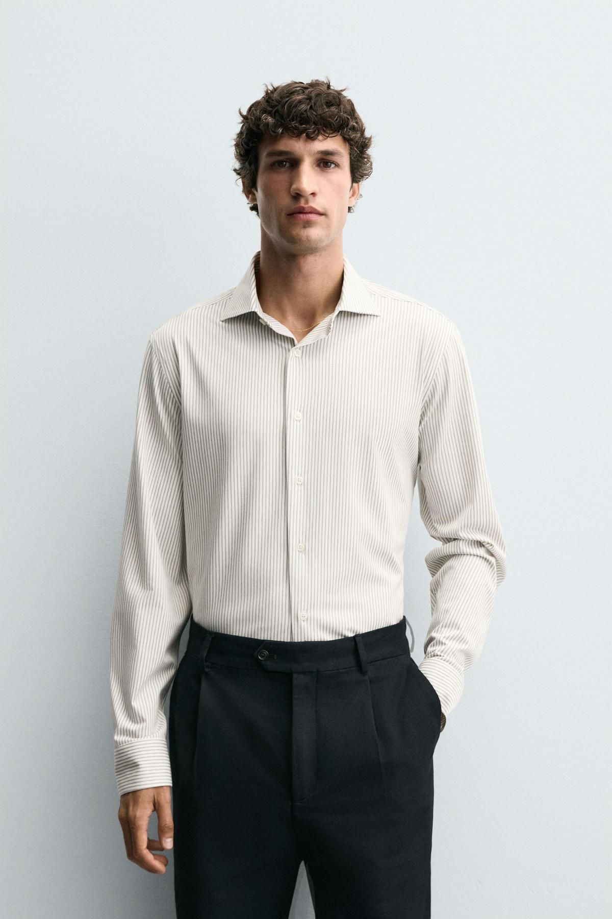 자라 논아이론 테크니컬 레귤러핏 긴팔 셔츠 4493/144 WHITE / GREY - 상세 이미지 3