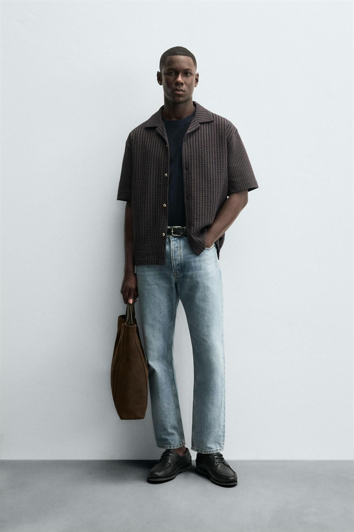 자라 테크니컬 시어서커 컴포트 반팔 셔츠 4092/346 BROWN-BLUE - 상세 이미지 2