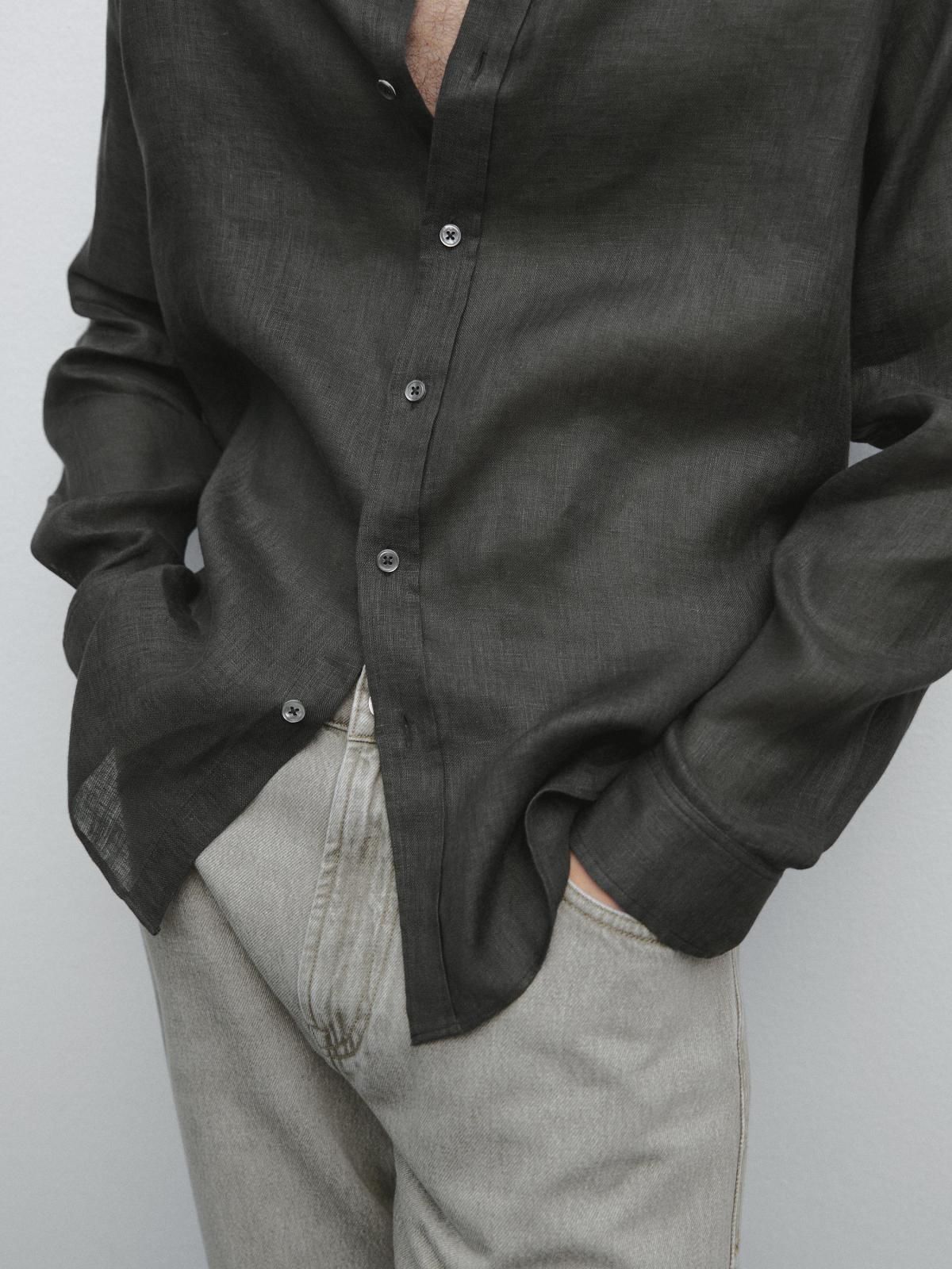 마시모두띠 프리미엄 린넨 레귤러핏 긴팔 셔츠 1793/424 DARK GREEN - 상세 이미지 4