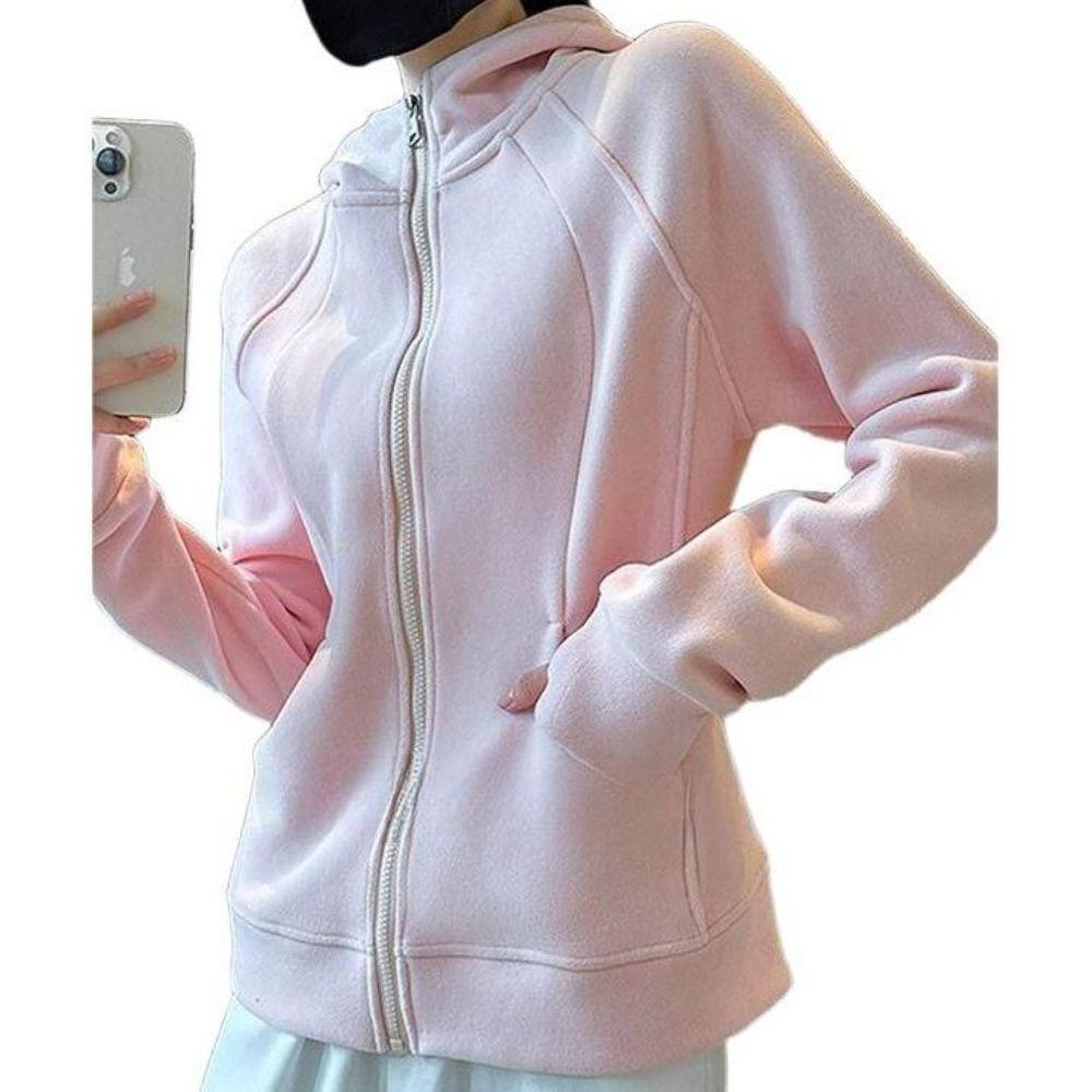 폴라폴리스 후드 집업 재킷 캐주얼 데일리 긴팔 핑크 S - 상품 이미지