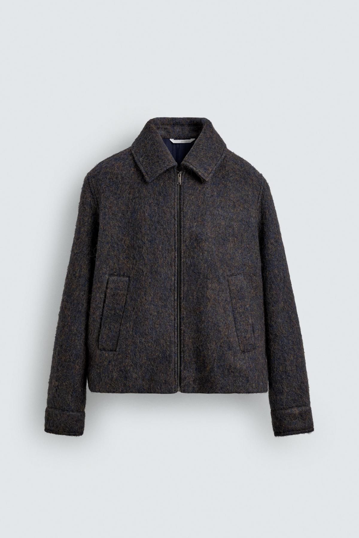 자라 울 크롭 집업 오버셔츠 재킷 6571/400 BROWN-BLUE - 메인 이미지