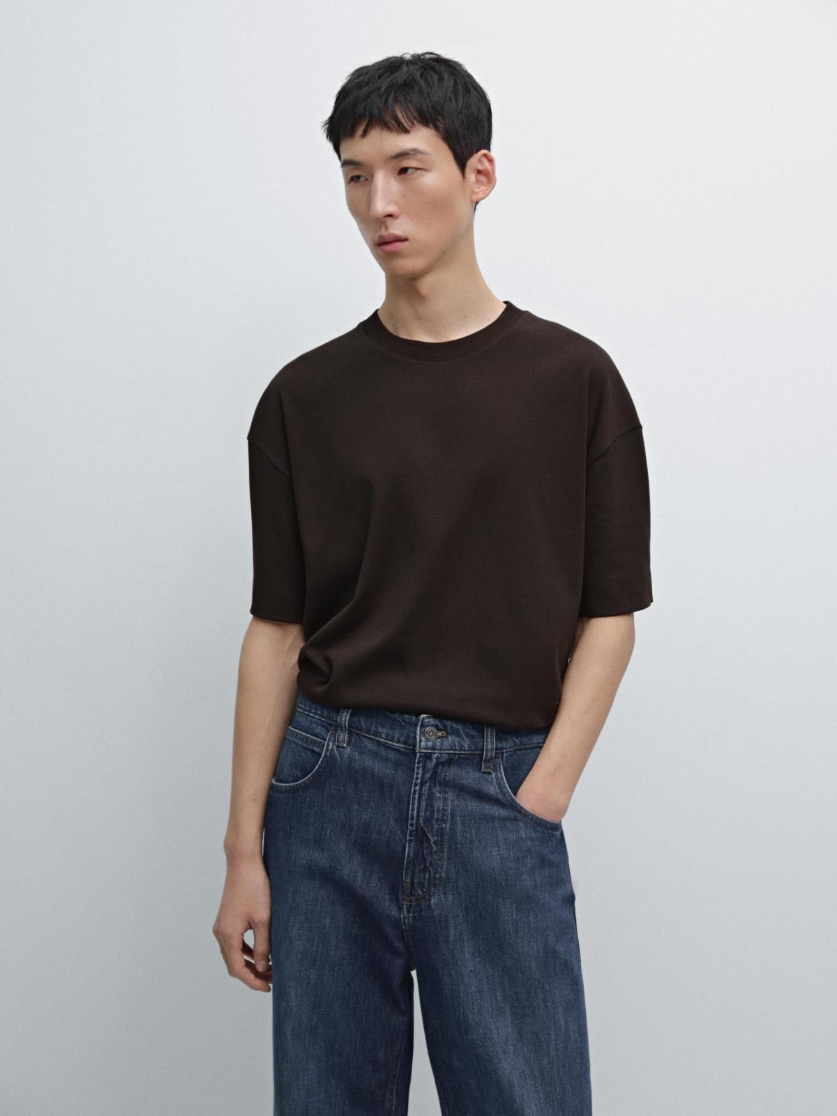 마시모두띠 박시핏 미니멀 코튼 반팔 티셔츠 0517/700 CHOCOLATE - 상세 이미지 3