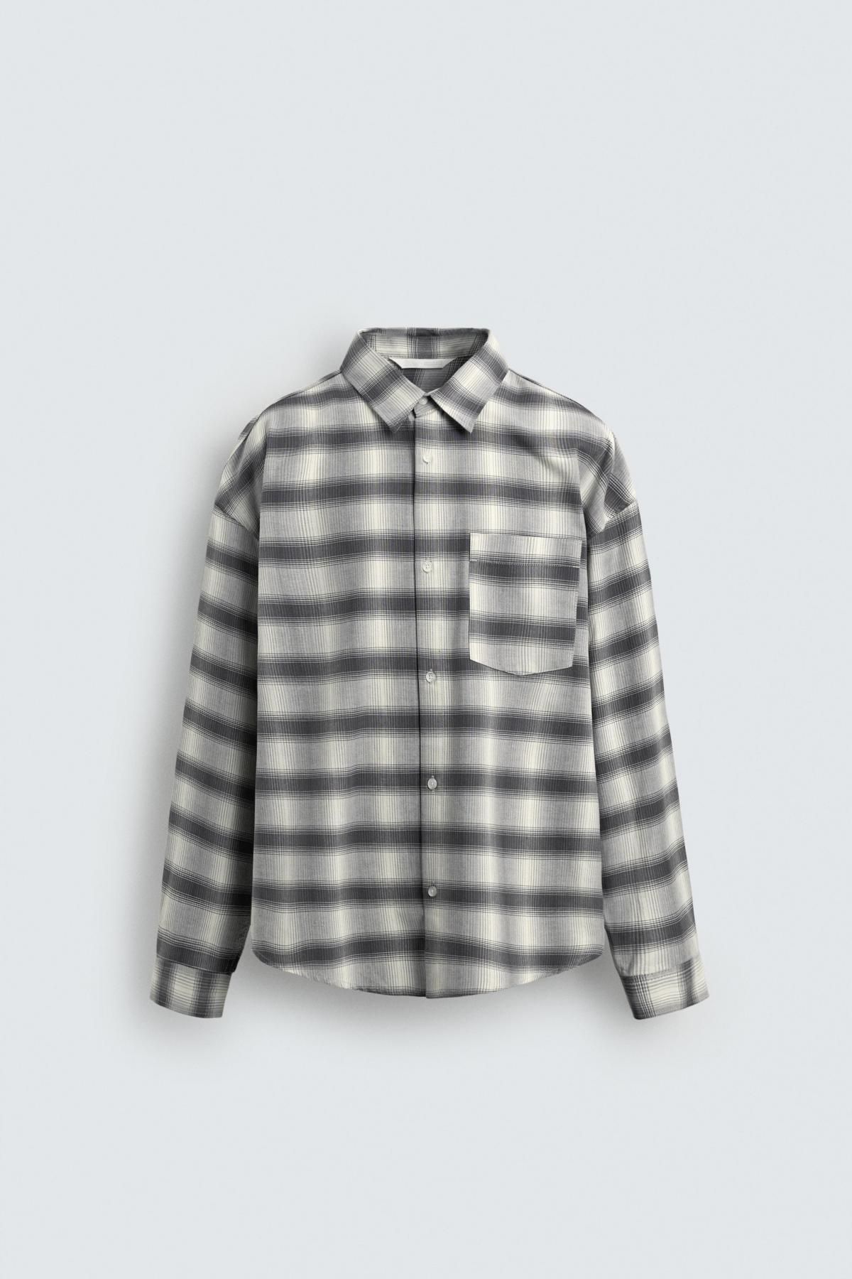 자라 오버사이즈 체크 옥스포드 셔츠 7446/311 WHITE / GREY - 메인 이미지