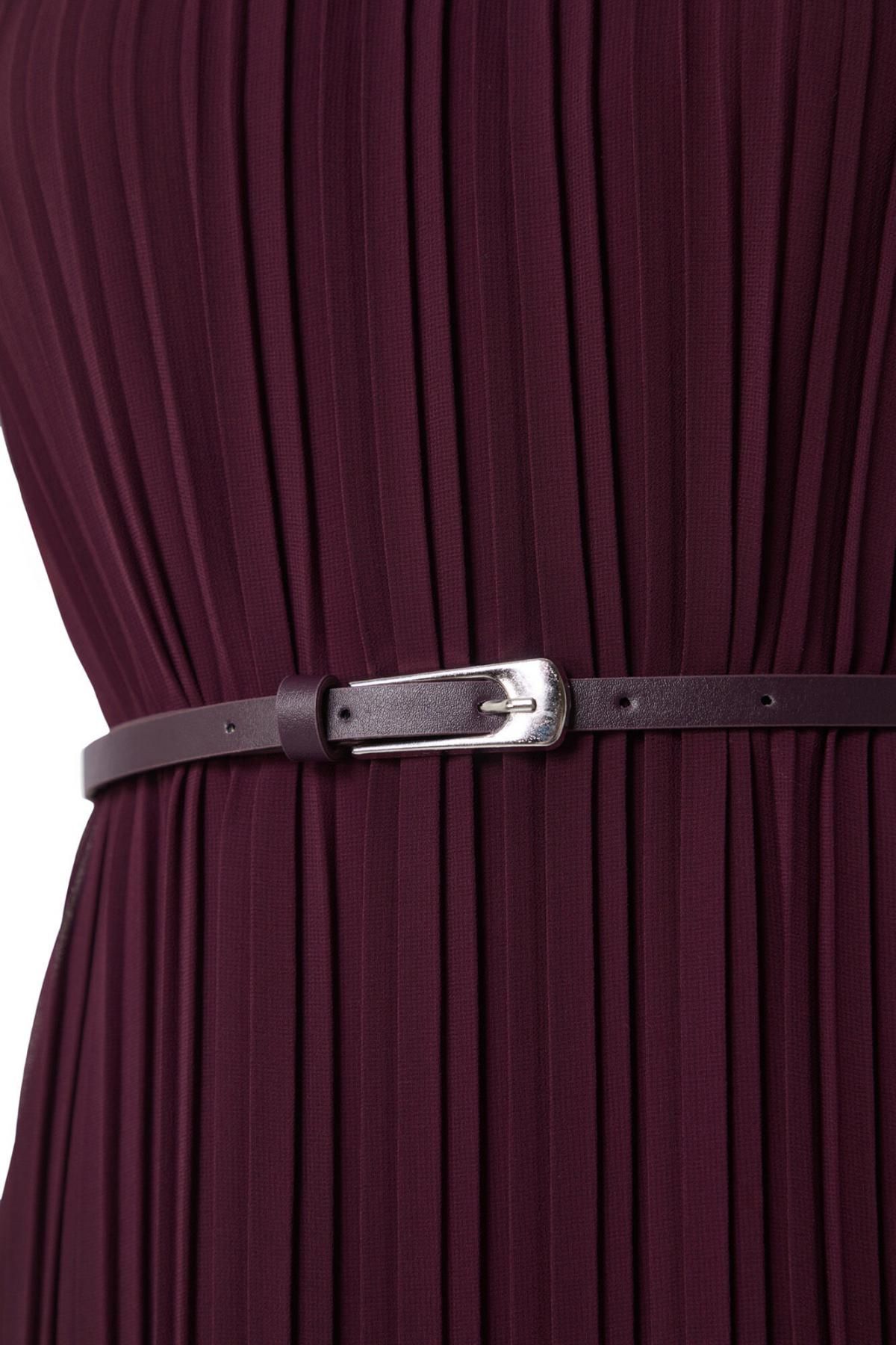 트렌디올 플리츠 벨트 쉬폰 버건디 미디 원피스 9122164 BURDEOS - 상세 이미지 4